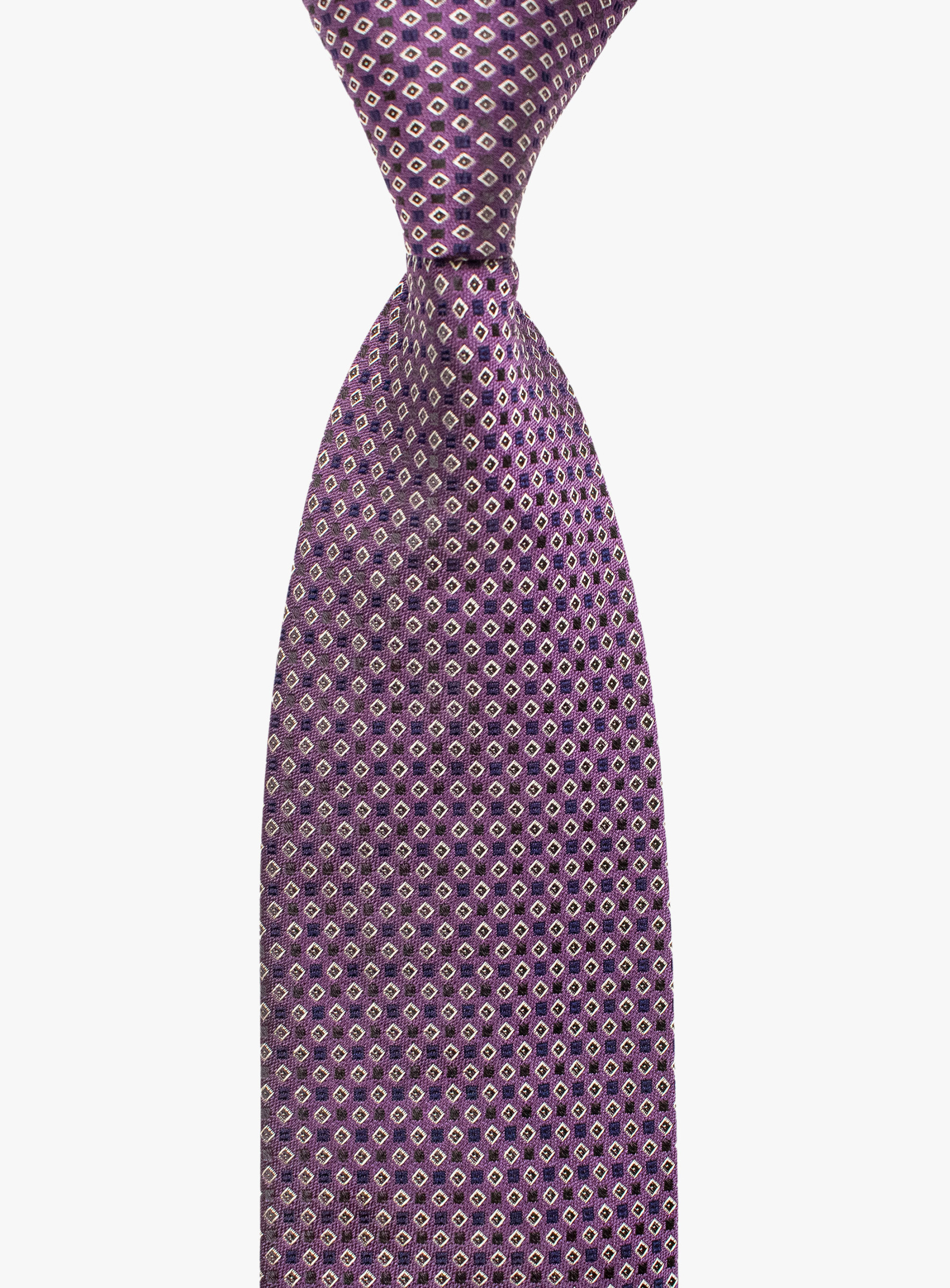 Bottinelli Italian Tie: Plum with Ivory and Black Micro Diamond Motif