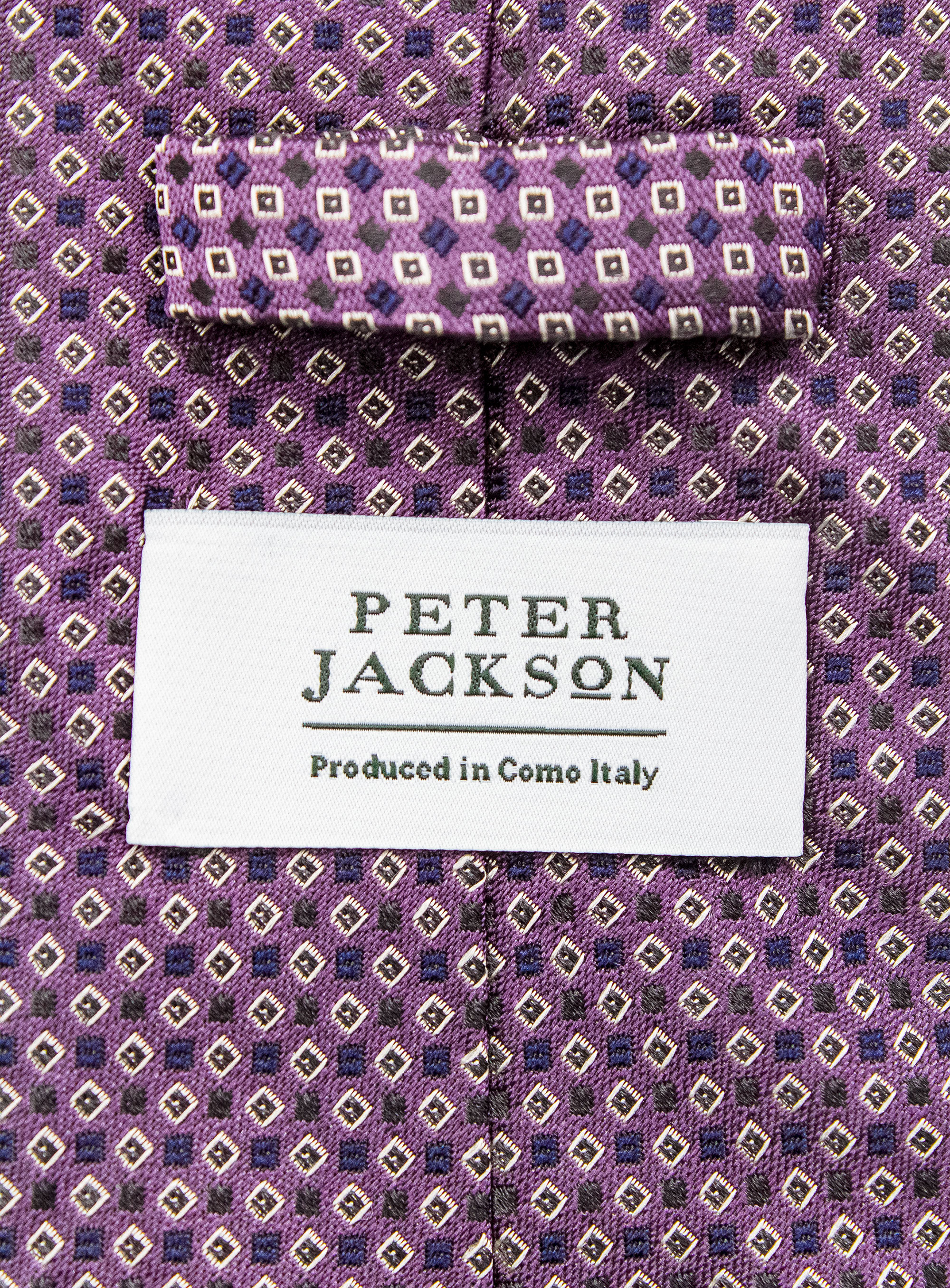 Bottinelli Italian Tie: Plum with Ivory and Black Micro Diamond Motif