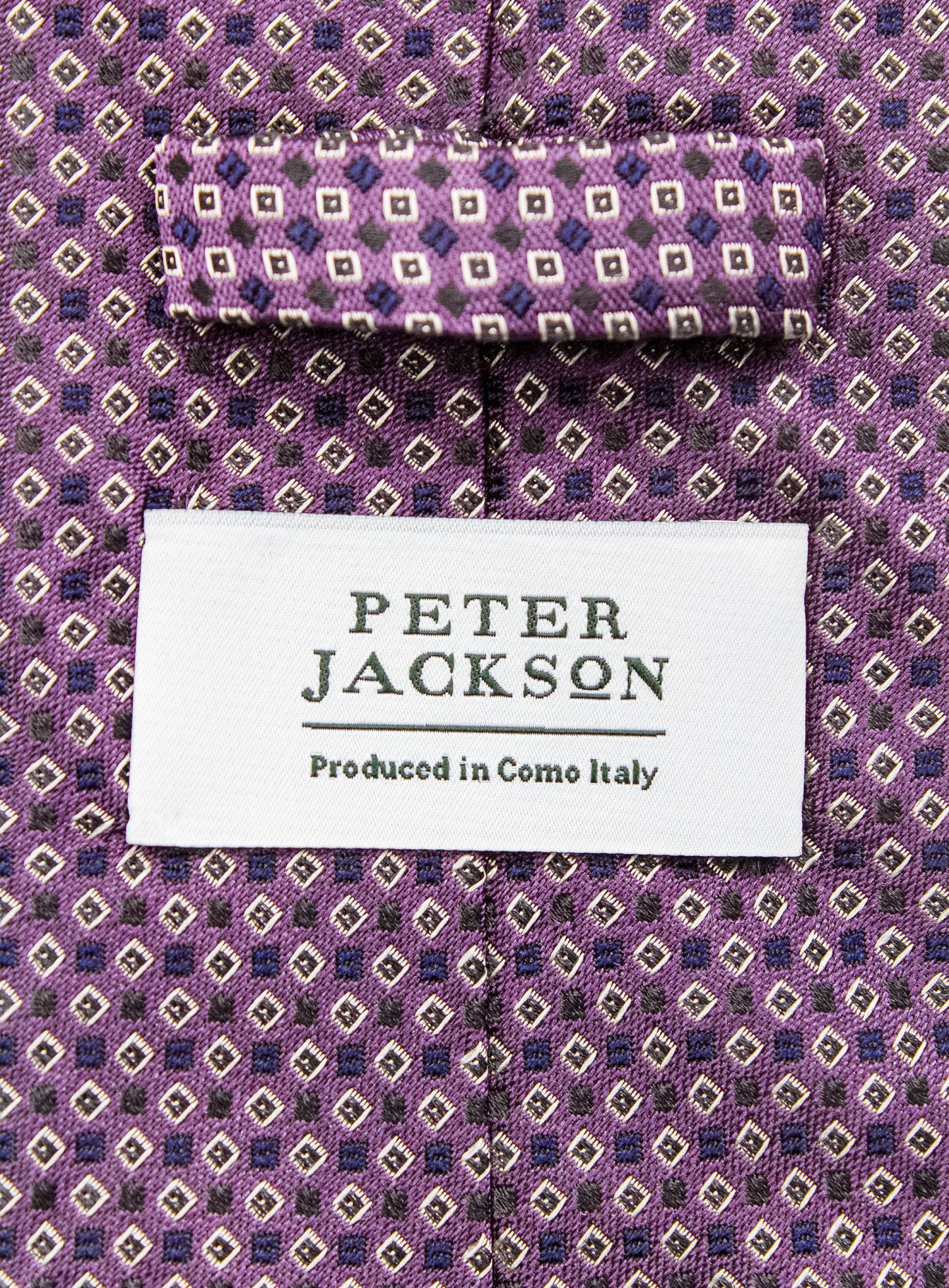 Bottinelli Italian Tie: Plum with Ivory and Black Micro Diamond Motif