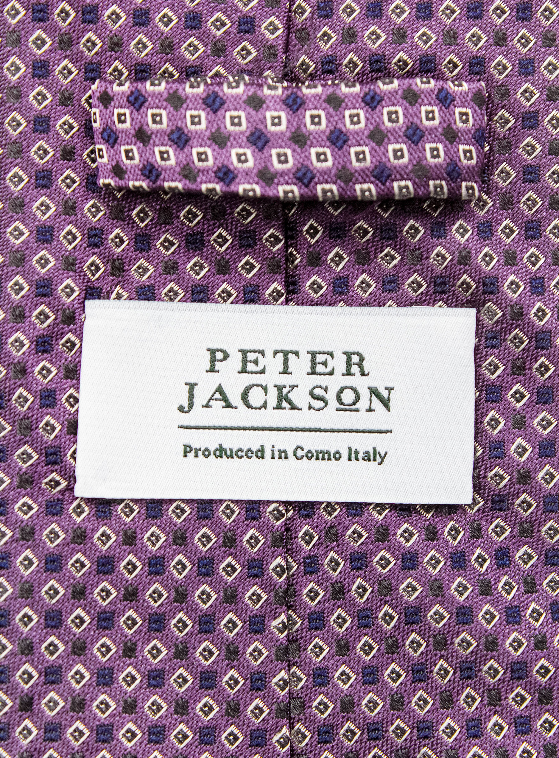 Bottinelli Italian Tie: Plum with Ivory and Black Micro Diamond Motif