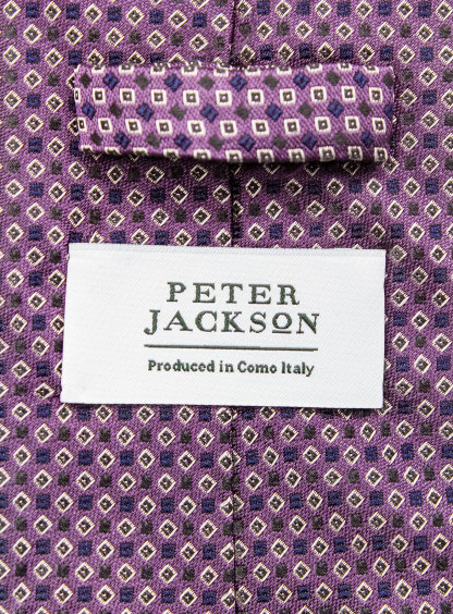 Bottinelli Italian Tie: Plum with Ivory and Black Micro Diamond Motif