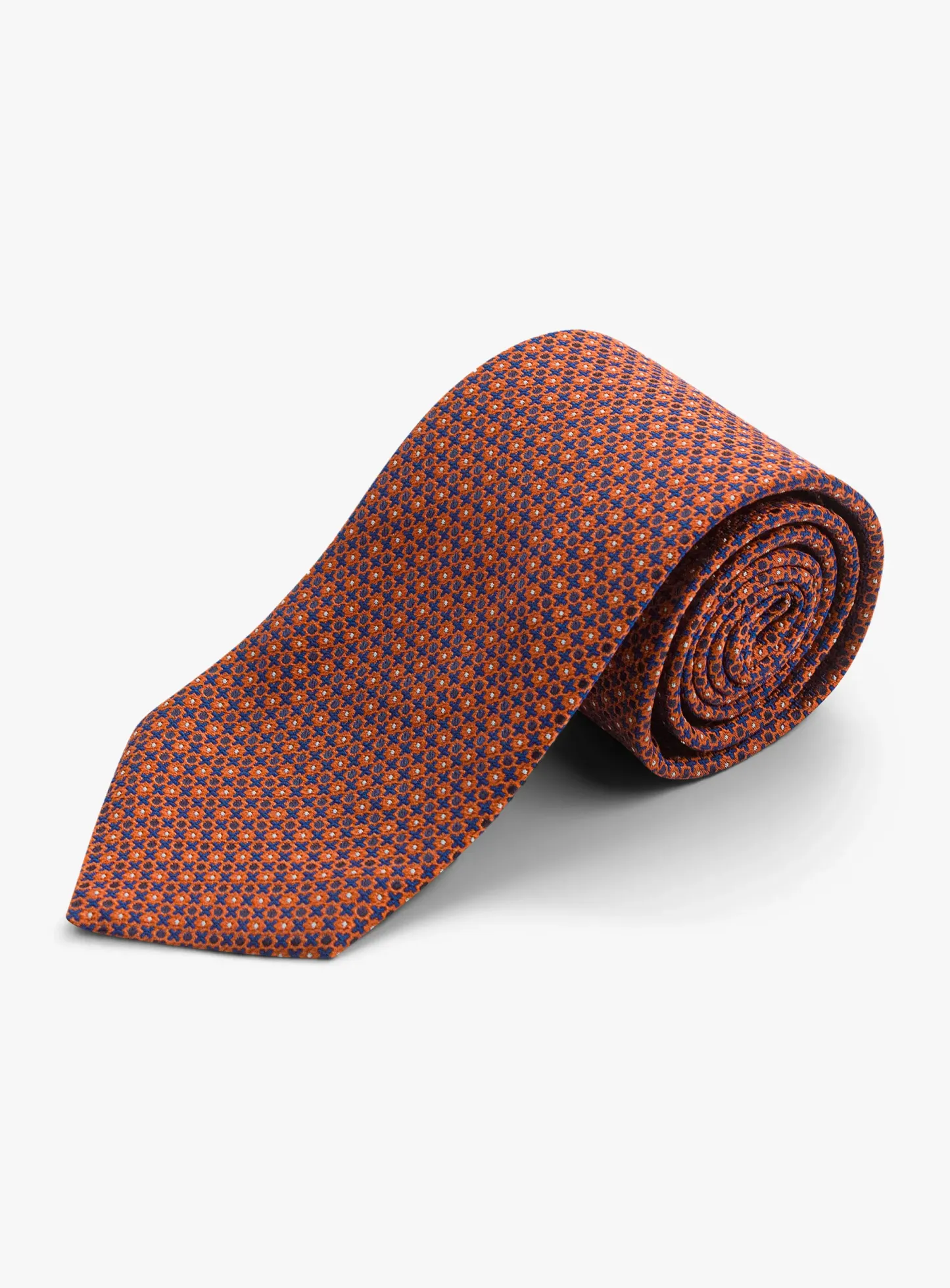 Bottinelli Italian Tie: Burnt Orange with Navy Geometric Motif