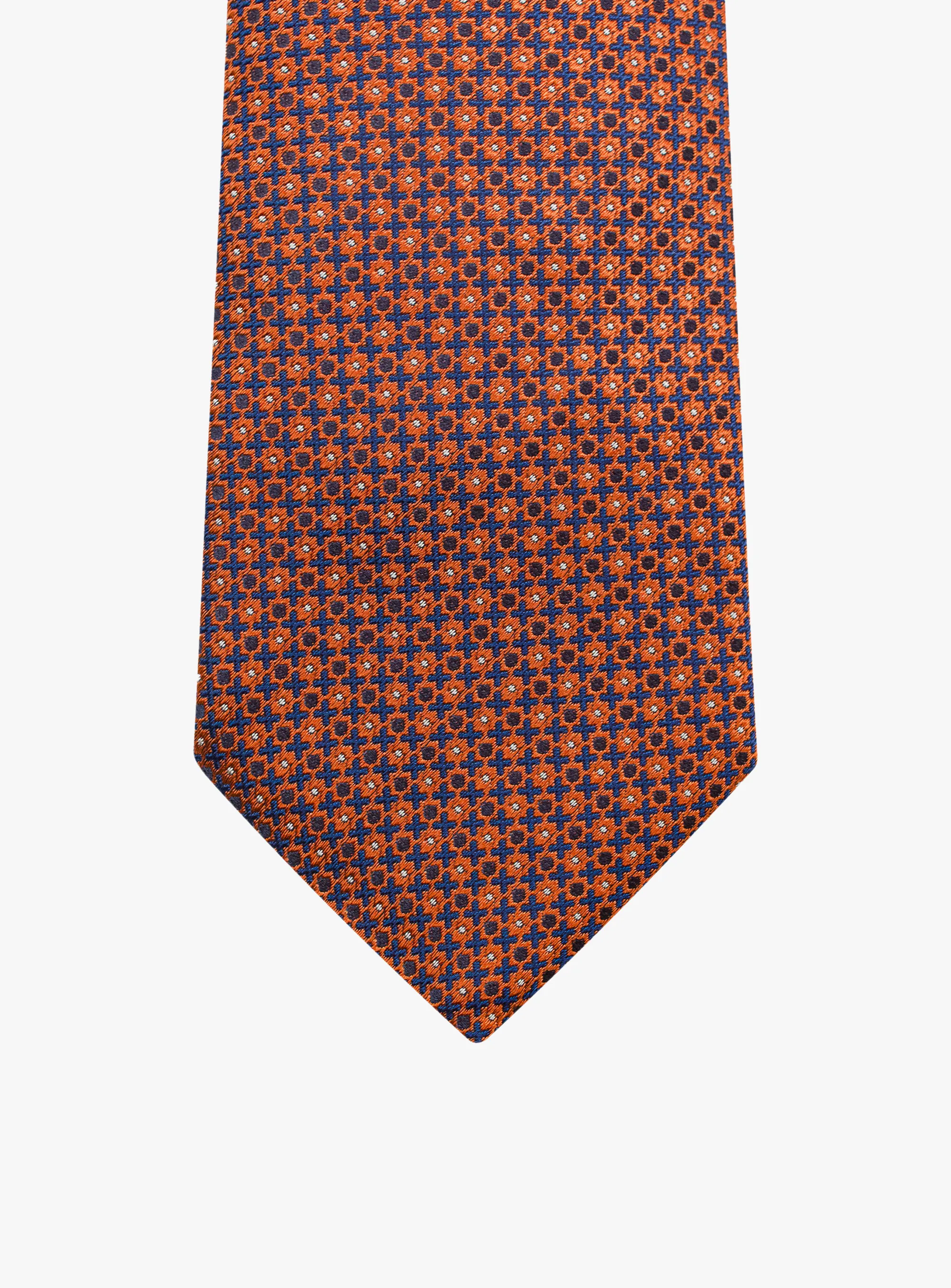 Bottinelli Italian Tie: Burnt Orange with Navy Geometric Motif