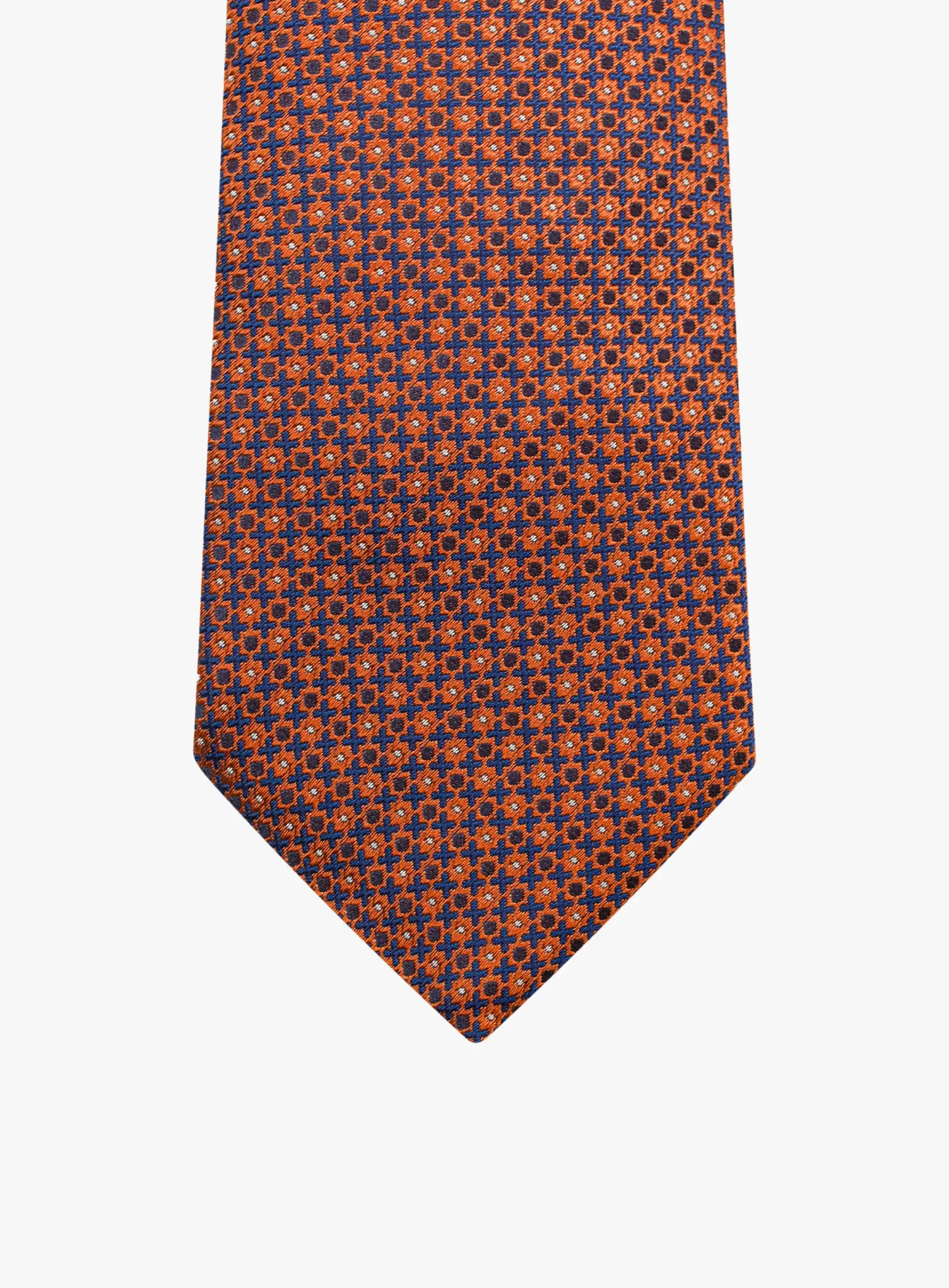 Bottinelli Italian Tie: Burnt Orange with Navy Geometric Motif