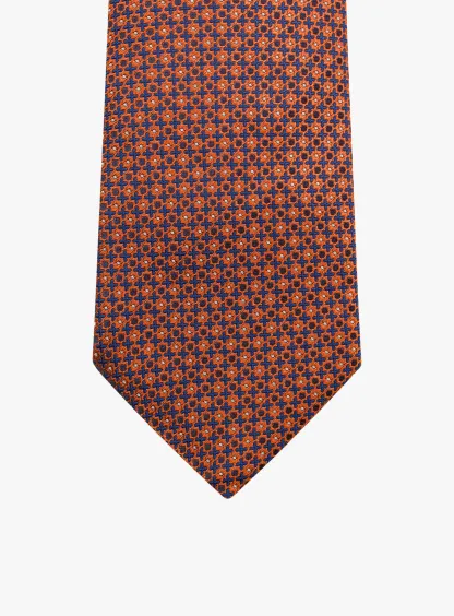 Bottinelli Italian Tie: Burnt Orange with Navy Geometric Motif