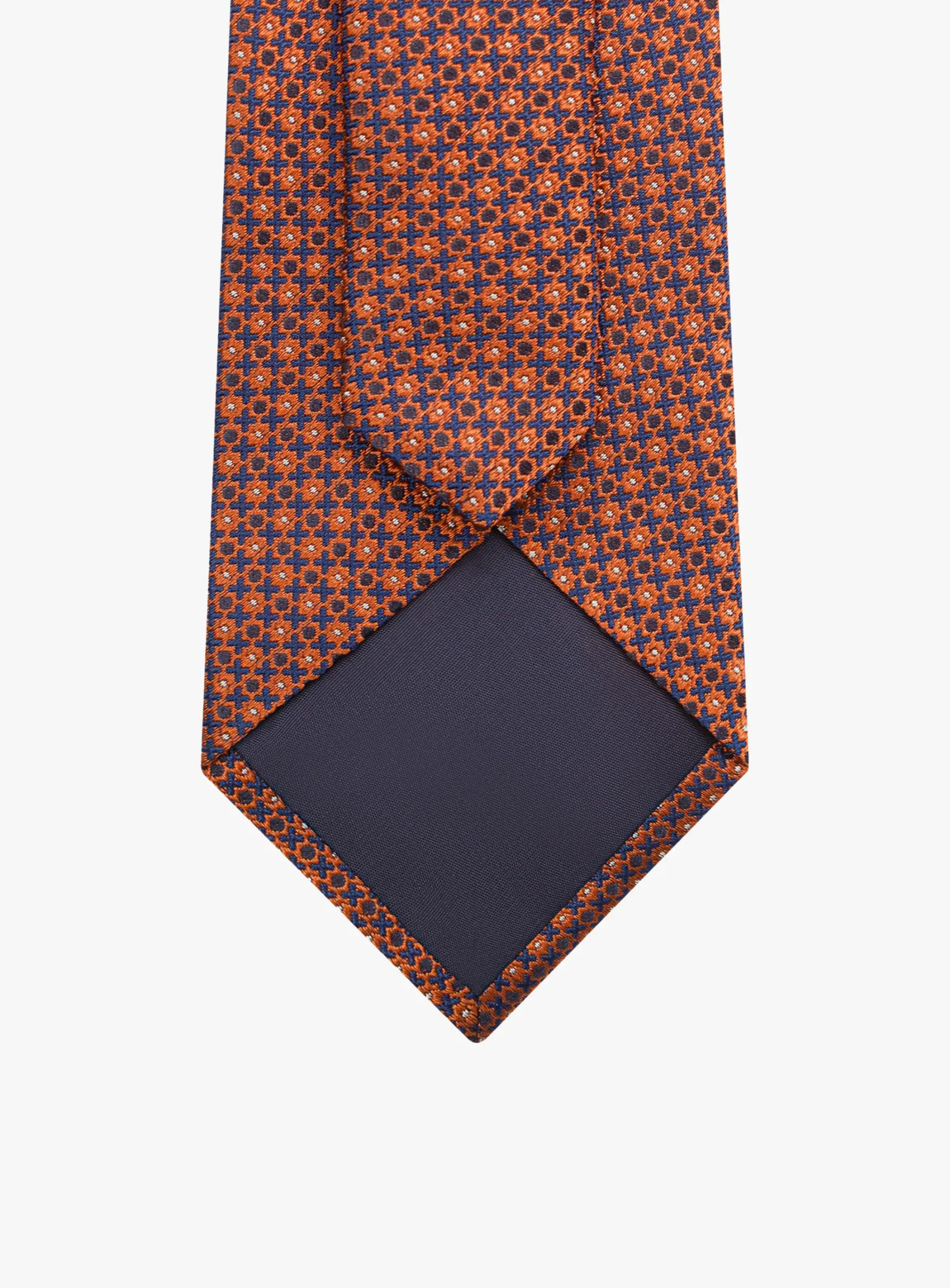 Bottinelli Italian Tie: Burnt Orange with Navy Geometric Motif