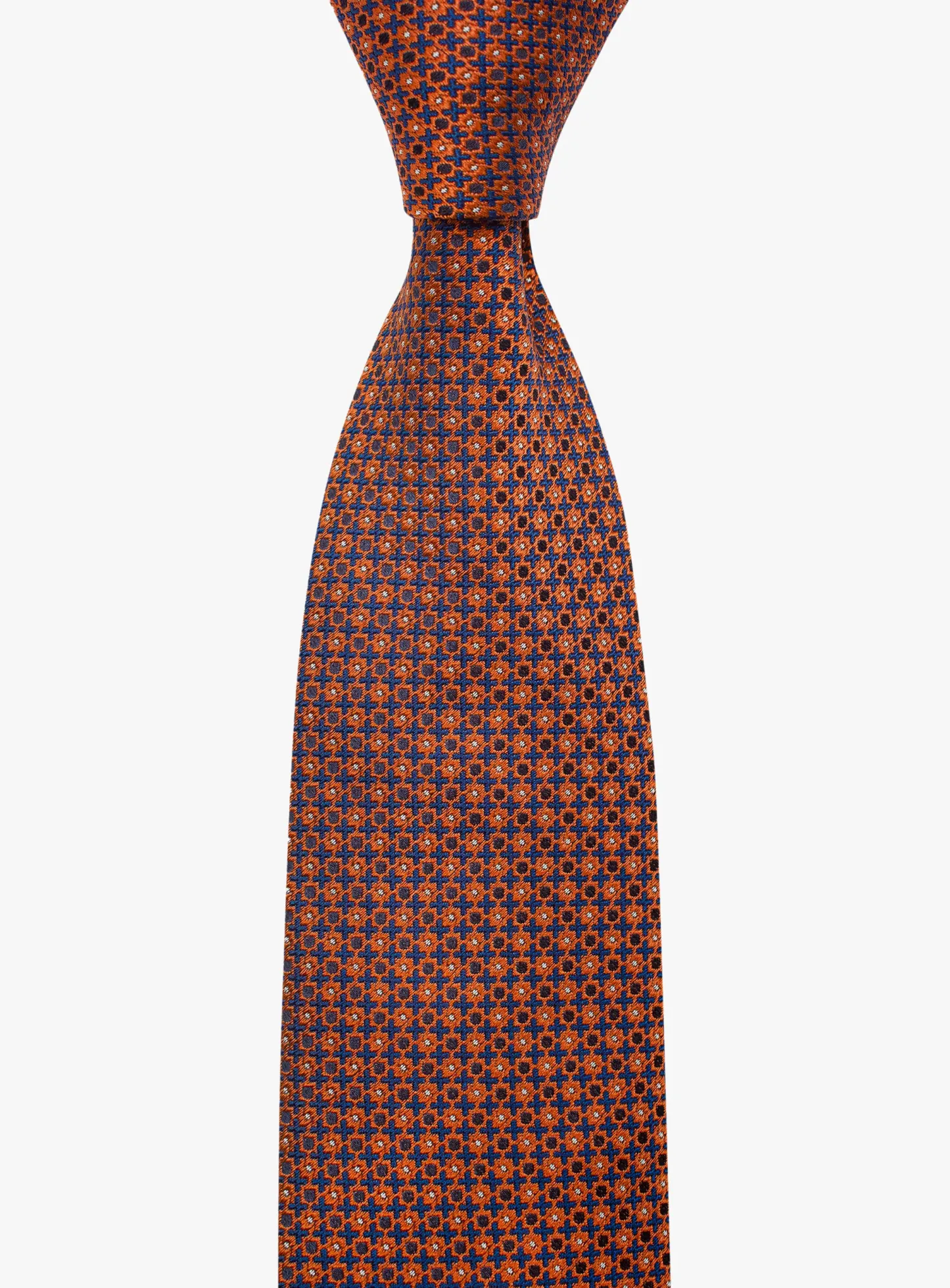 Bottinelli Italian Tie: Burnt Orange with Navy Geometric Motif