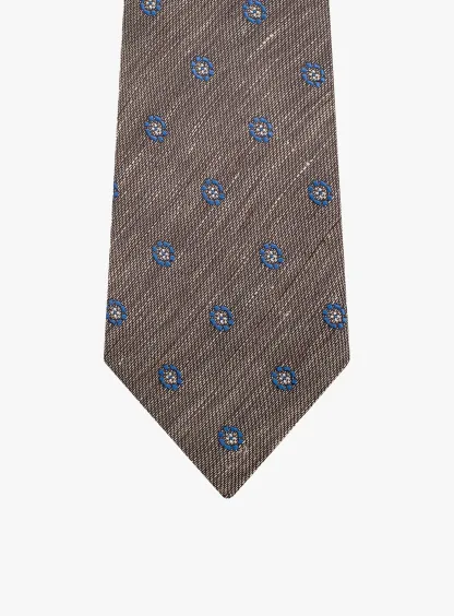 Bottinelli Italian Tie: Bronze with Blue Medallion Embroidery