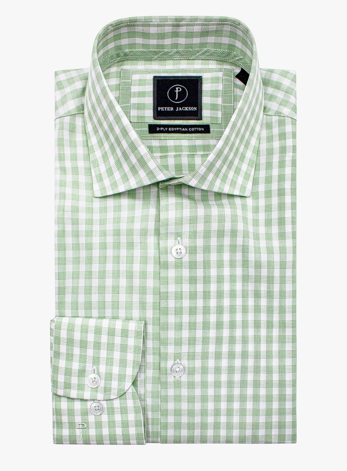 Men {collection_title} Milan White & Green Gingham Shirt Peter Jackson