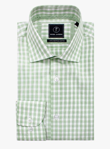 Men {collection_title} Milan White & Green Gingham Shirt Peter Jackson