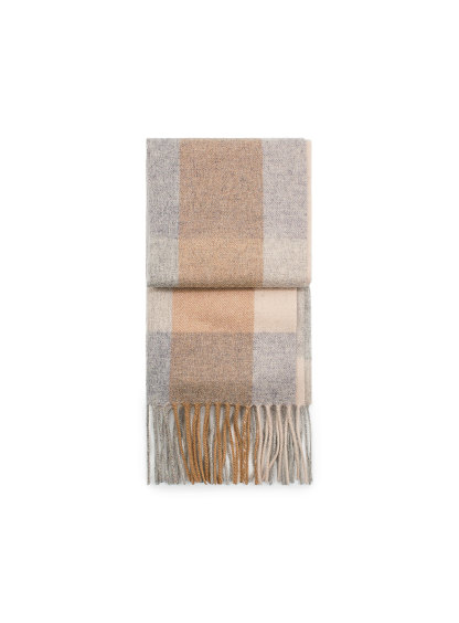 Tan & Grey Pure Wool Scarf