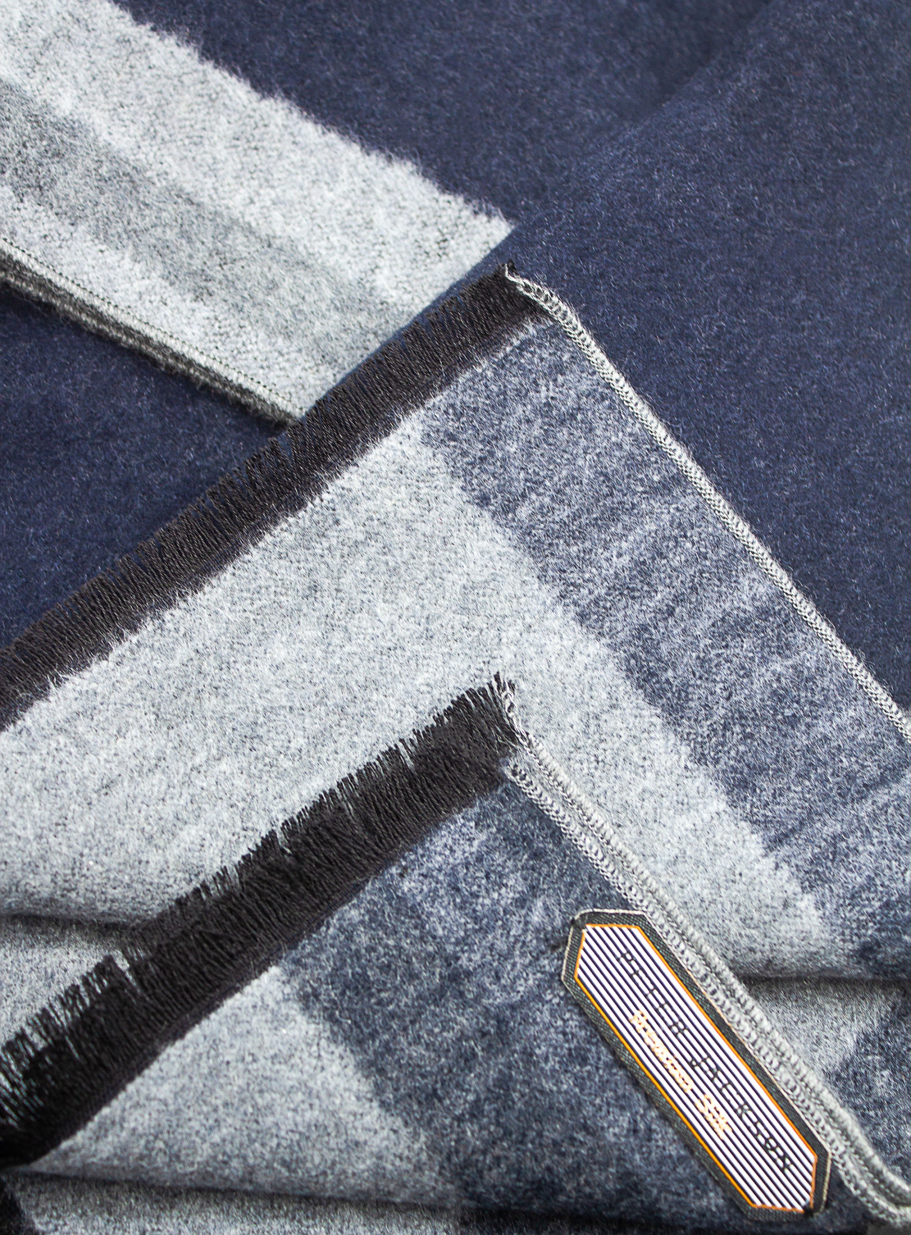 Navy/Grey Colour Block Pure Silk Scarf