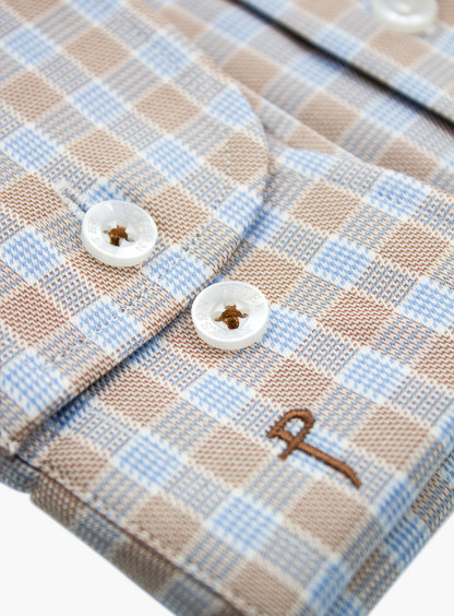 Milan Taupe & Blue Plaid Shirt