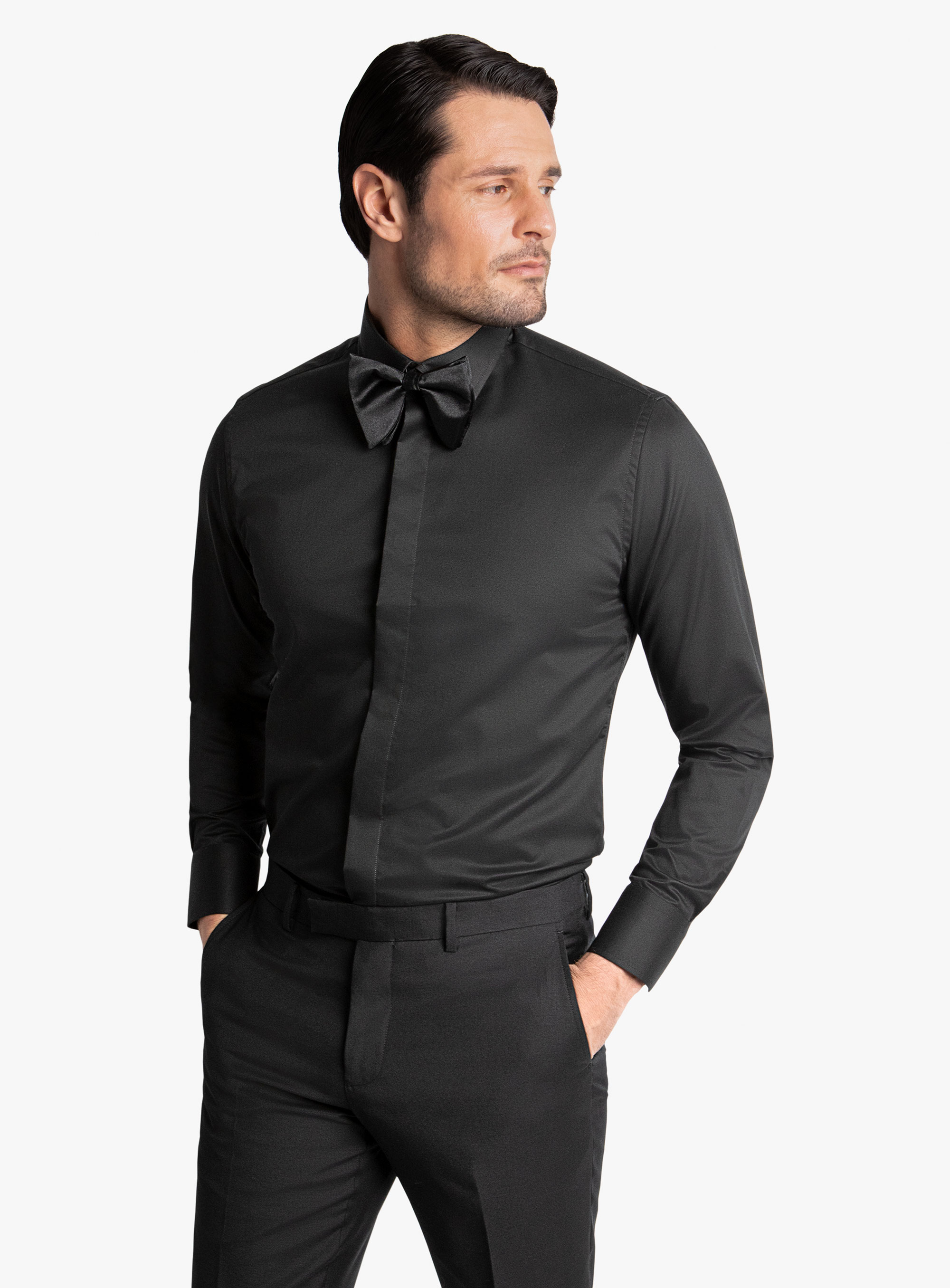 Roccia Black Twill Slim fit Fly Front Shirt