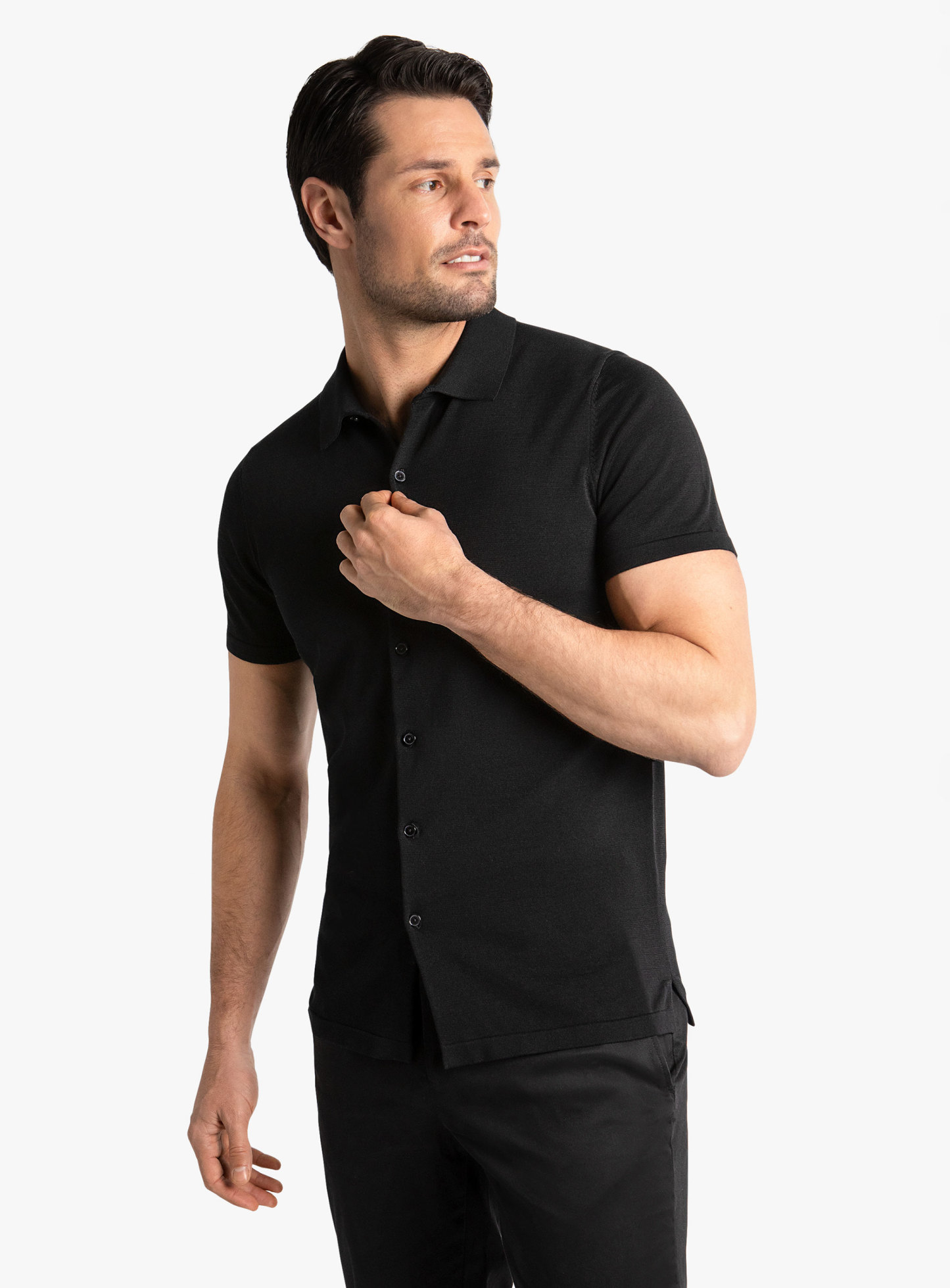 Olbia Black Button Down Short Sleeve Knit