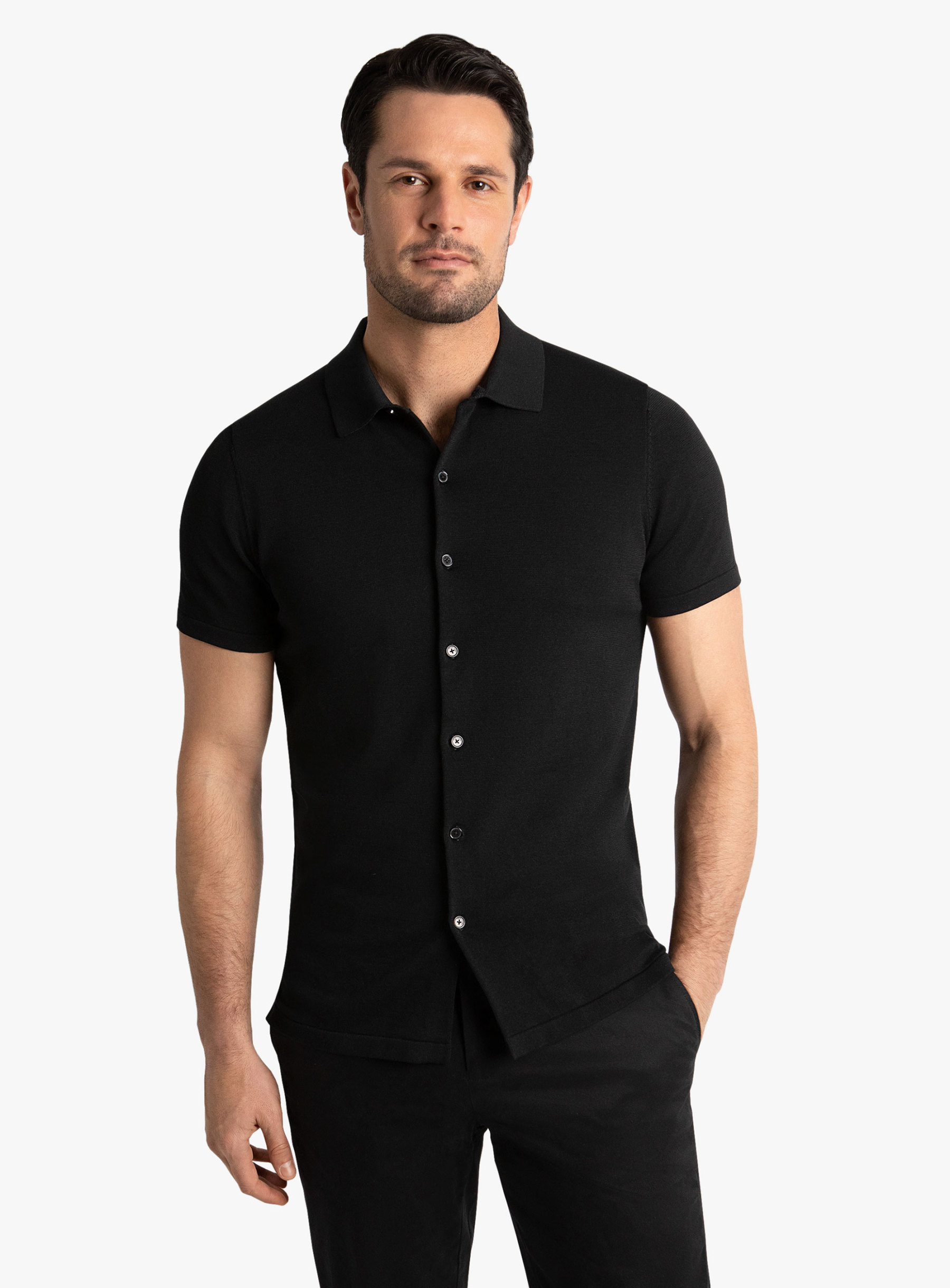 Olbia Black Button Down Short Sleeve Knit