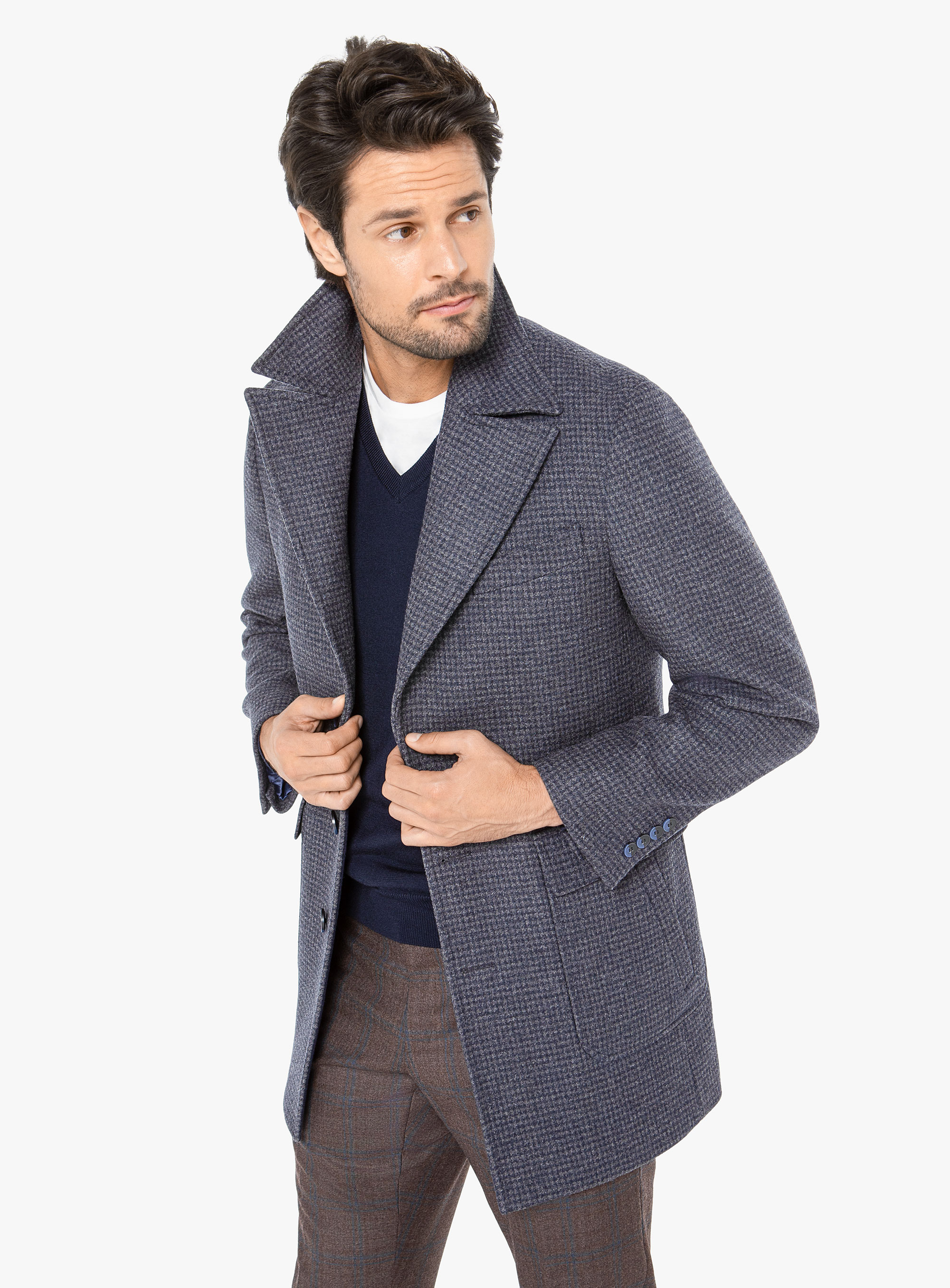 Men {collection_title} Asiago Navy Wool Pile Overcoat Peter Jackson