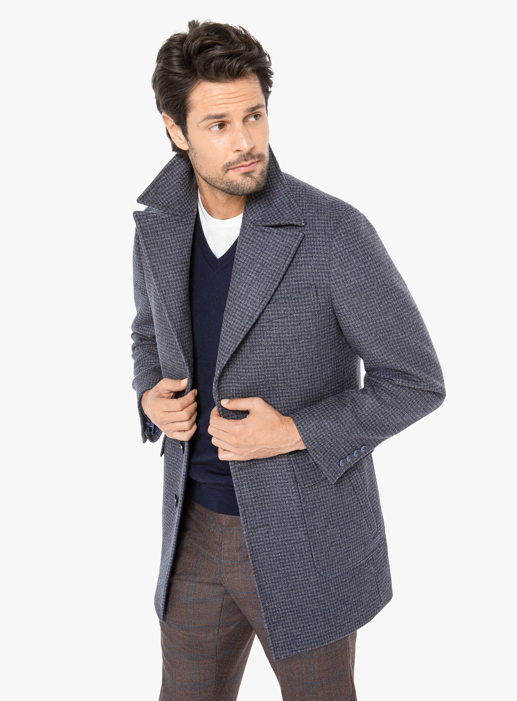 Men {collection_title} Asiago Navy Wool Pile Overcoat Peter Jackson