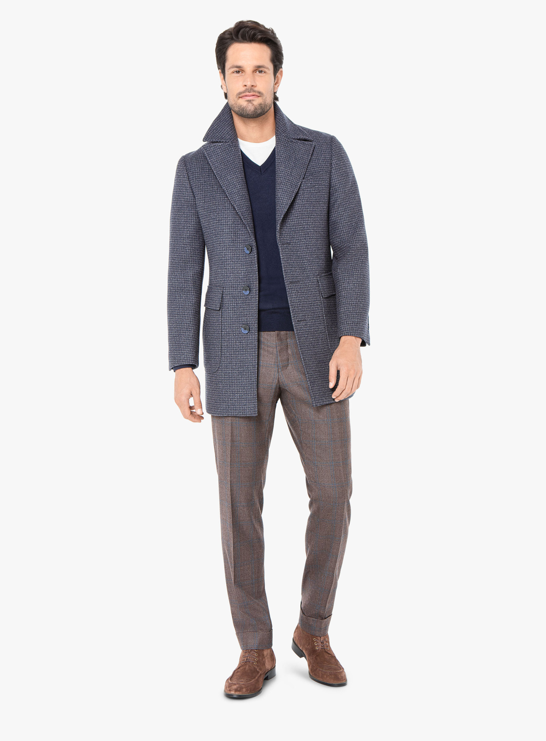 Men {collection_title} Asiago Navy Wool Pile Overcoat Peter Jackson
