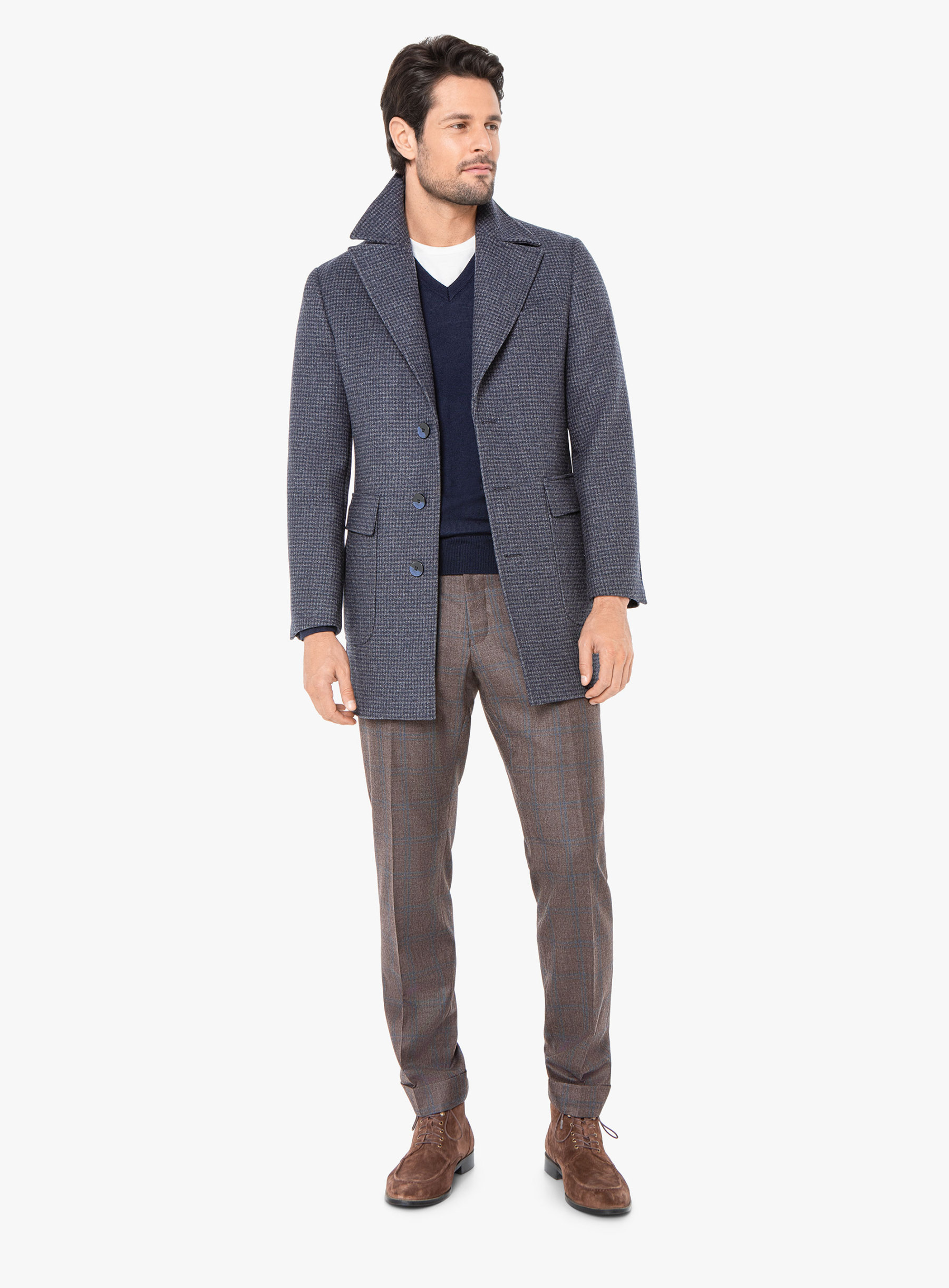 Men {collection_title} Asiago Navy Wool Pile Overcoat Peter Jackson