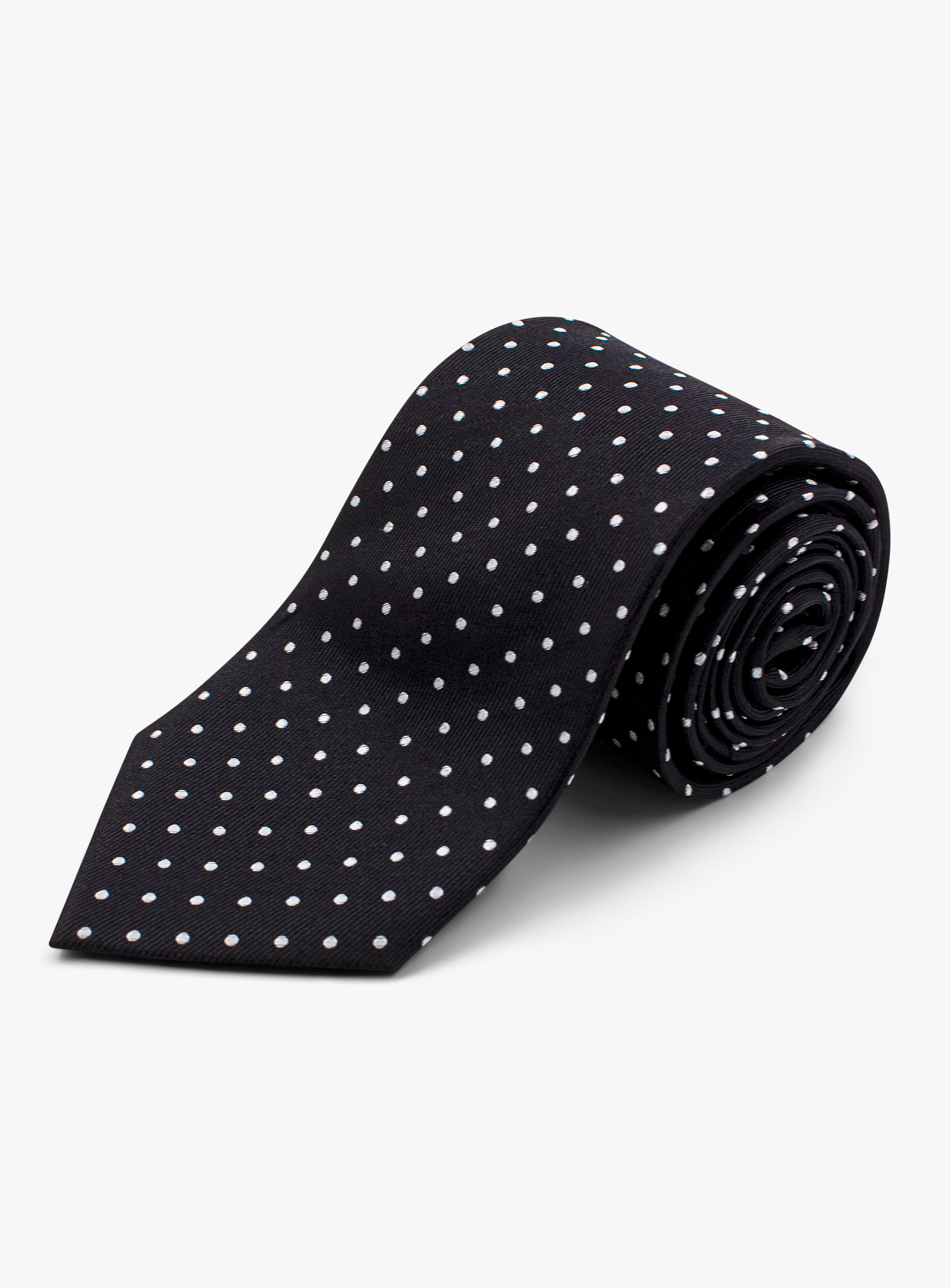 Black Silk Tie with White Polka Dots