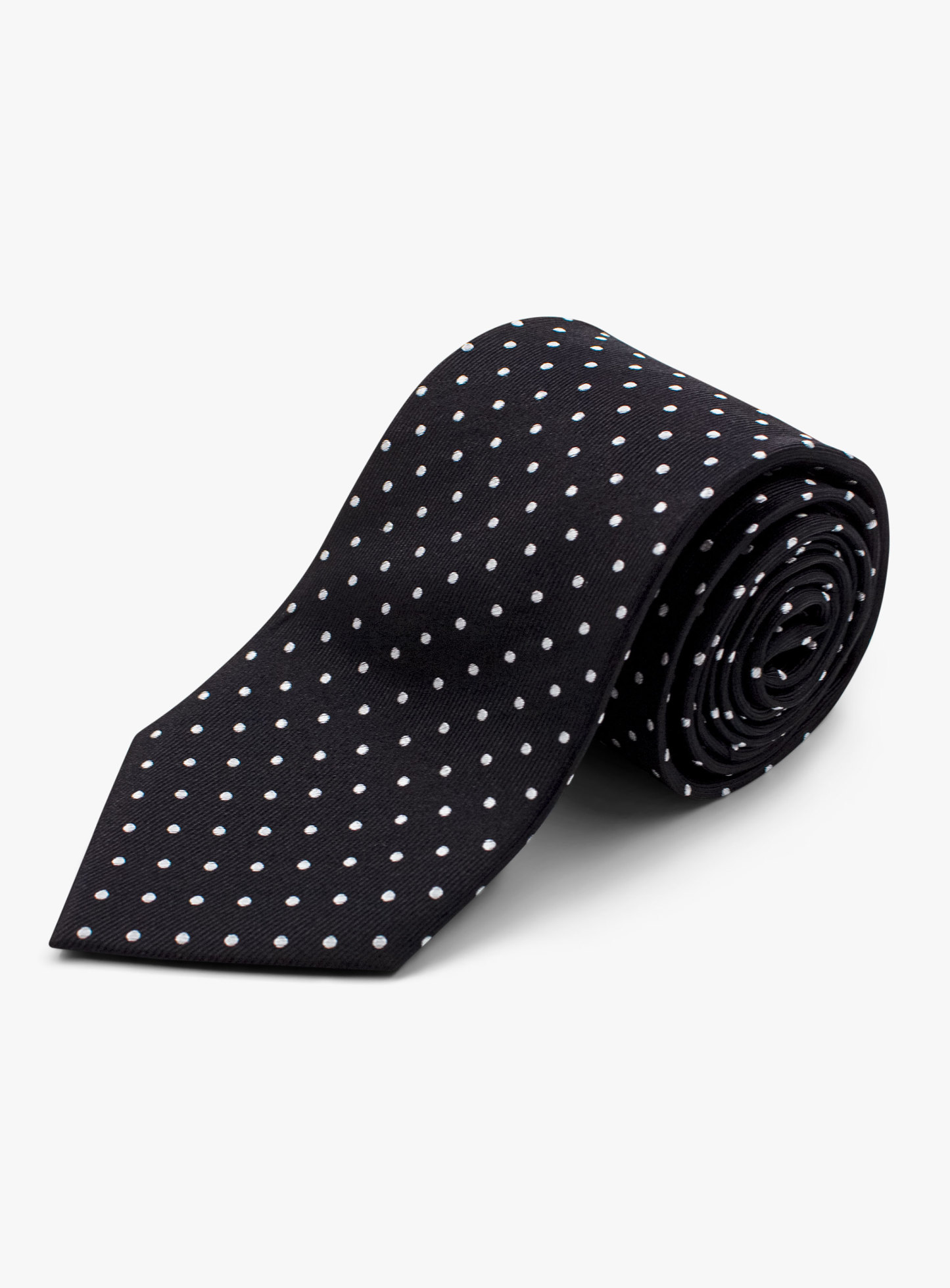 Black Silk Tie with White Polka Dots