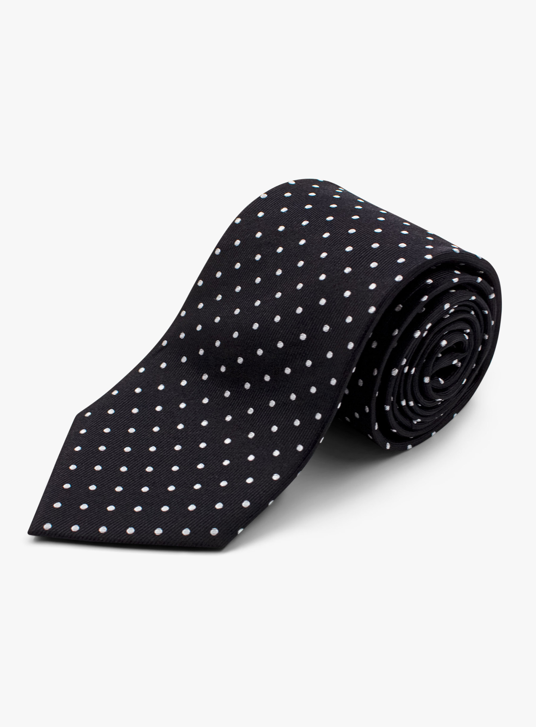 Black Silk Tie with White Polka Dots