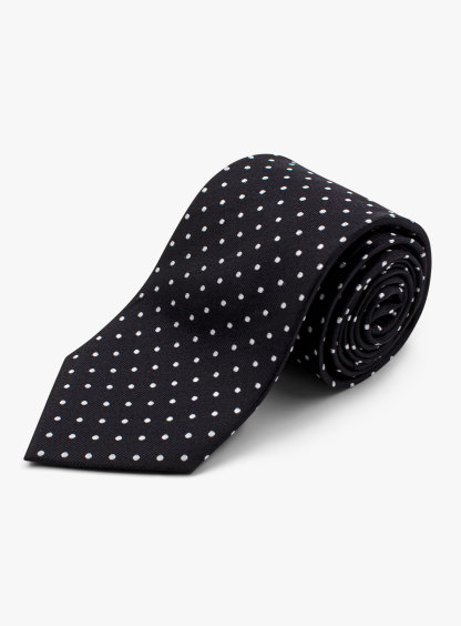 Black Silk Tie with White Polka Dots