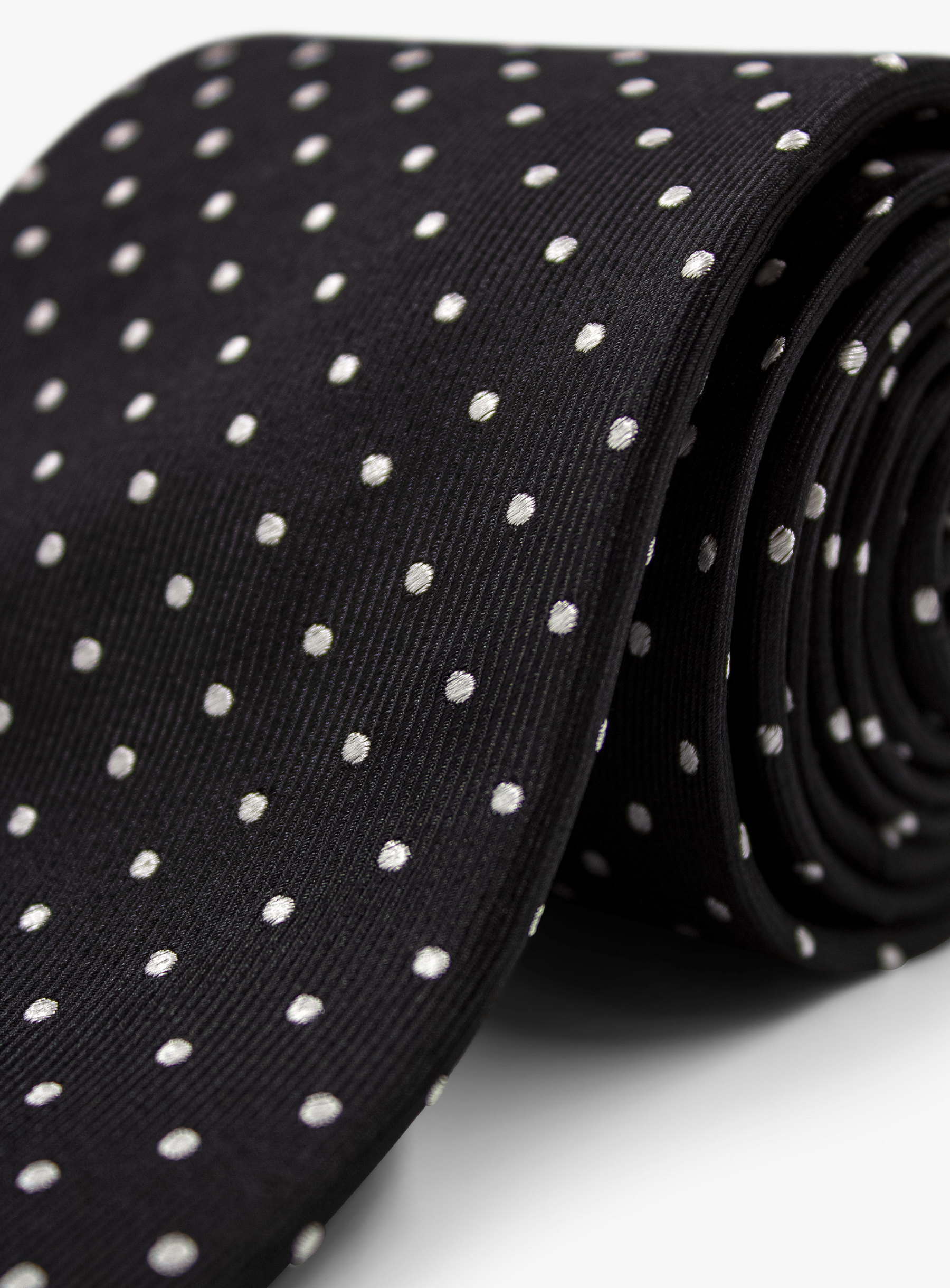 Black Silk Tie with White Polka Dots