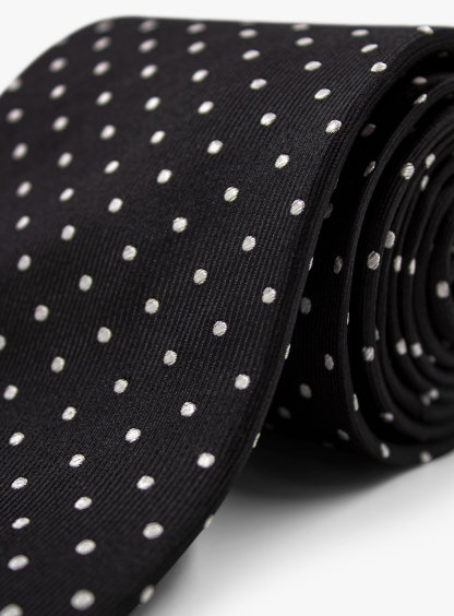 Black Silk Tie with White Polka Dots
