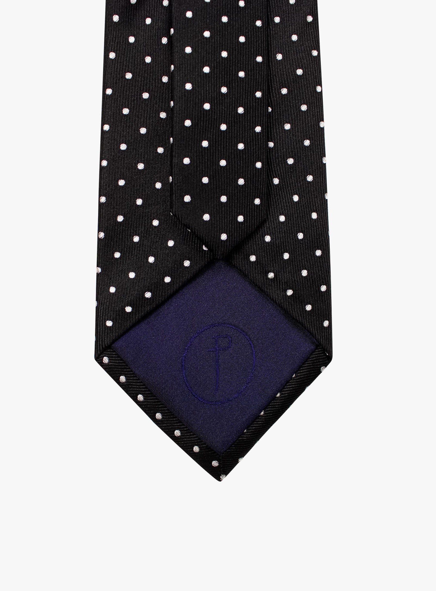 Black Silk Tie with White Polka Dots