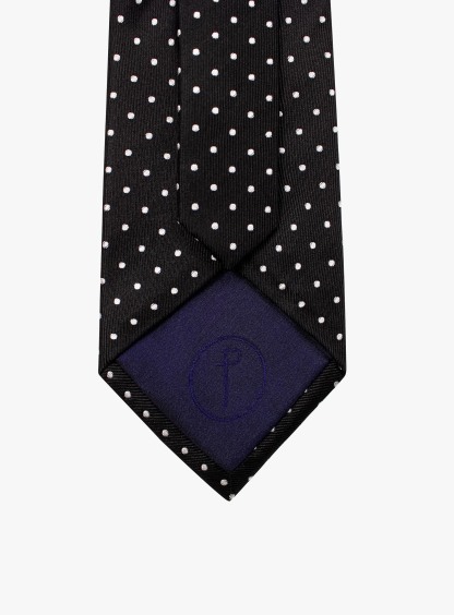 Black Silk Tie with White Polka Dots