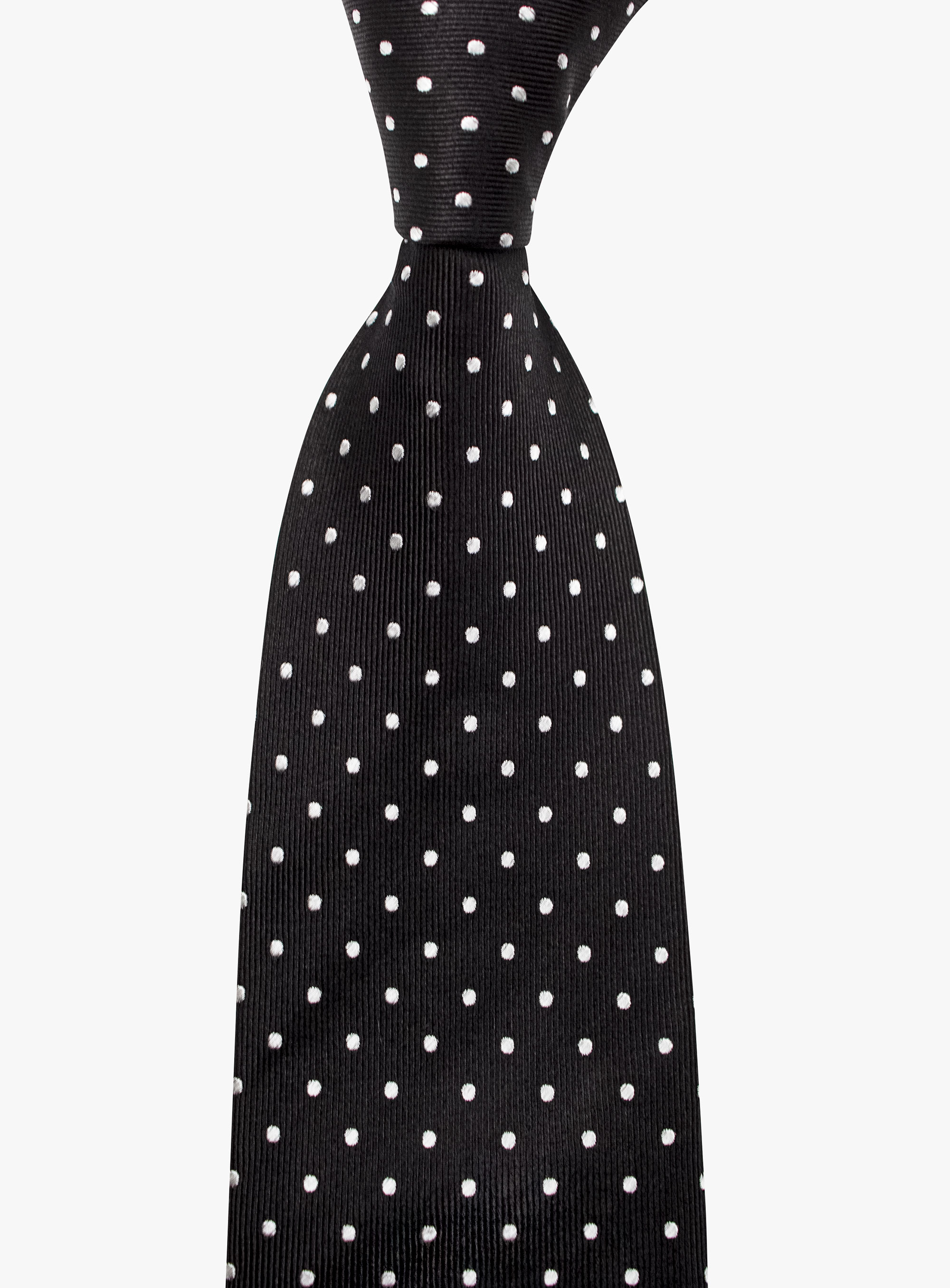 Black Silk Tie with White Polka Dots