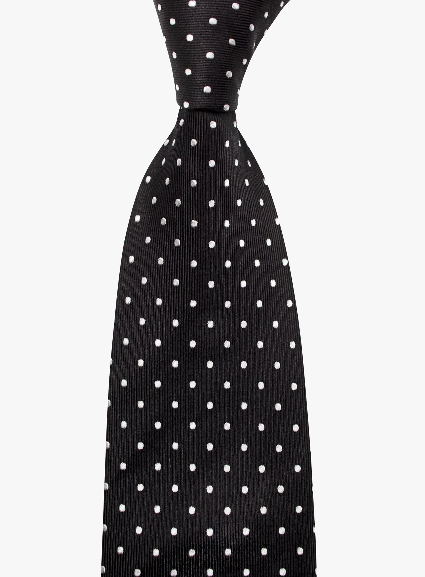 Black Silk Tie with White Polka Dots