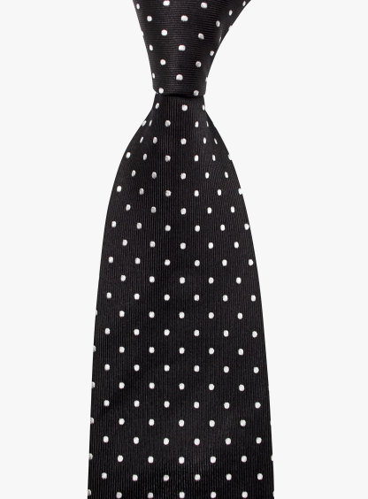 Black Silk Tie with White Polka Dots