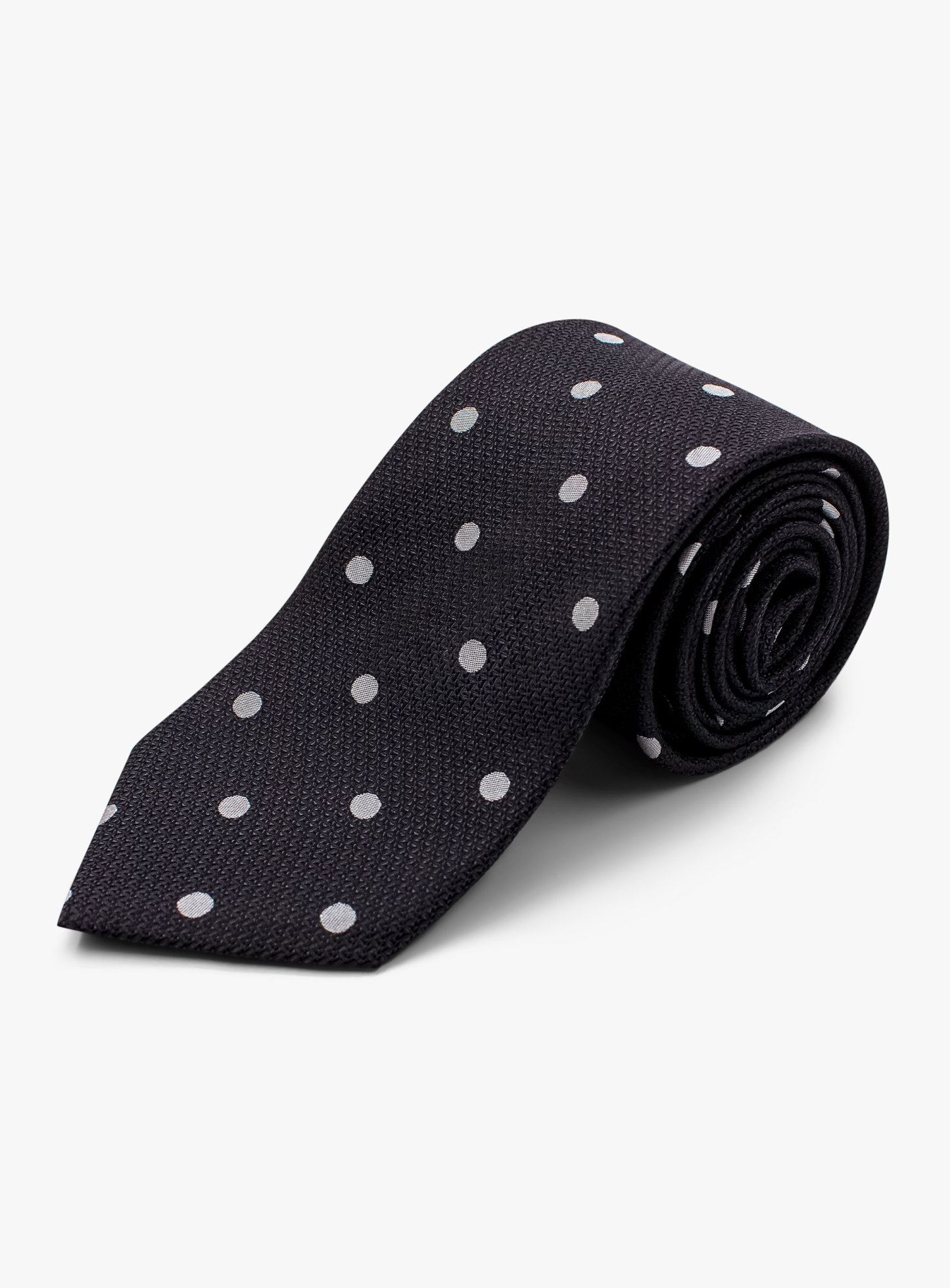 Black Silk Tie with Classic White Polka Dots