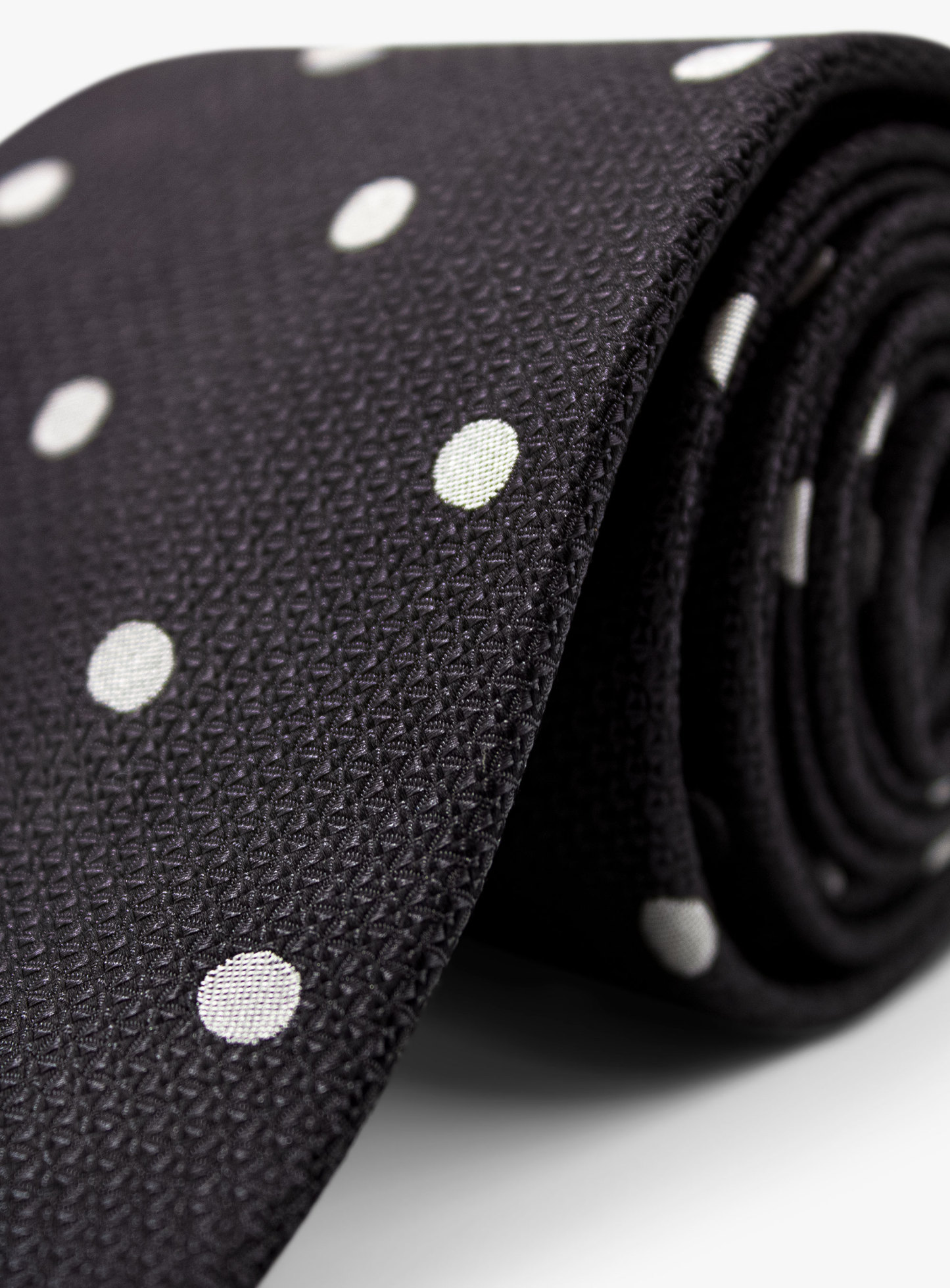 Black Silk Tie with Classic White Polka Dots