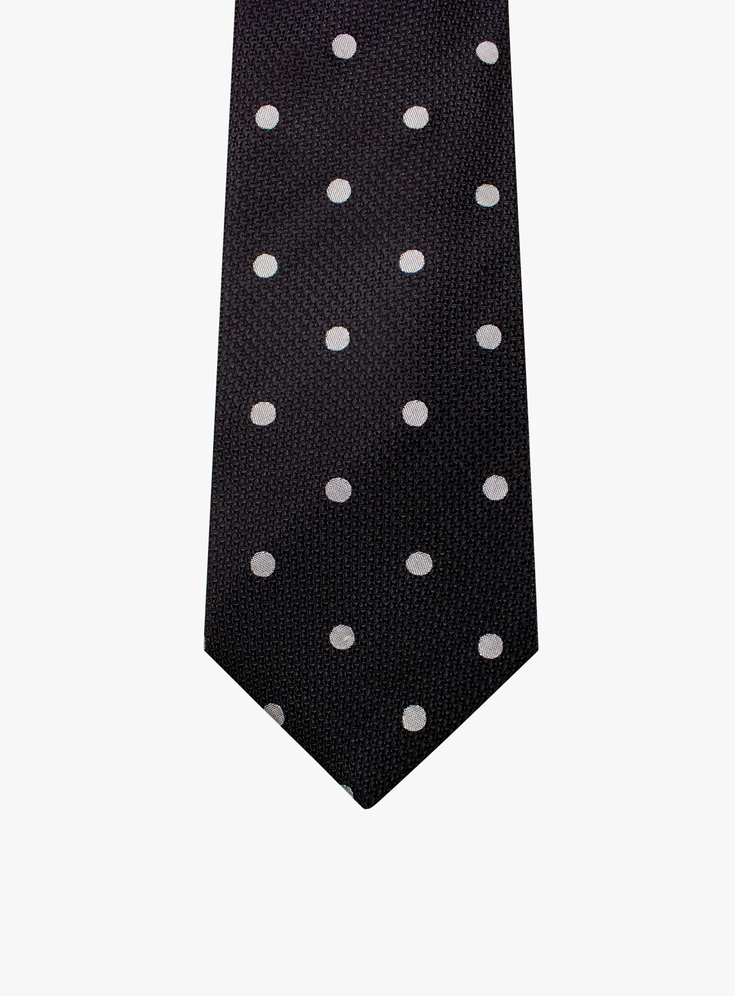 Black Silk Tie with Classic White Polka Dots