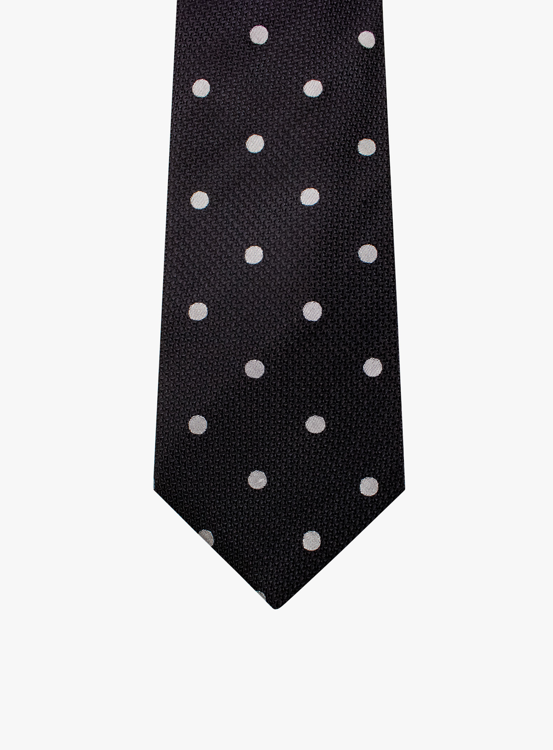 Black Silk Tie with Classic White Polka Dots