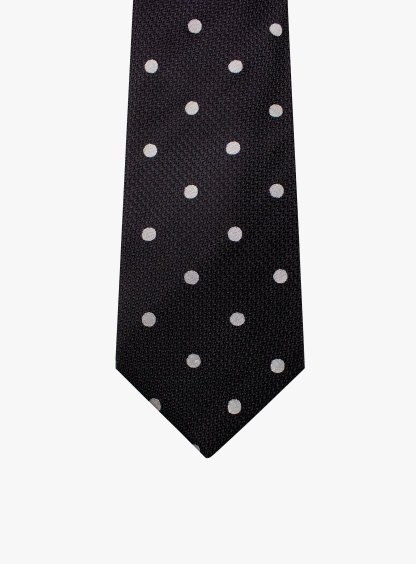Black Silk Tie with Classic White Polka Dots