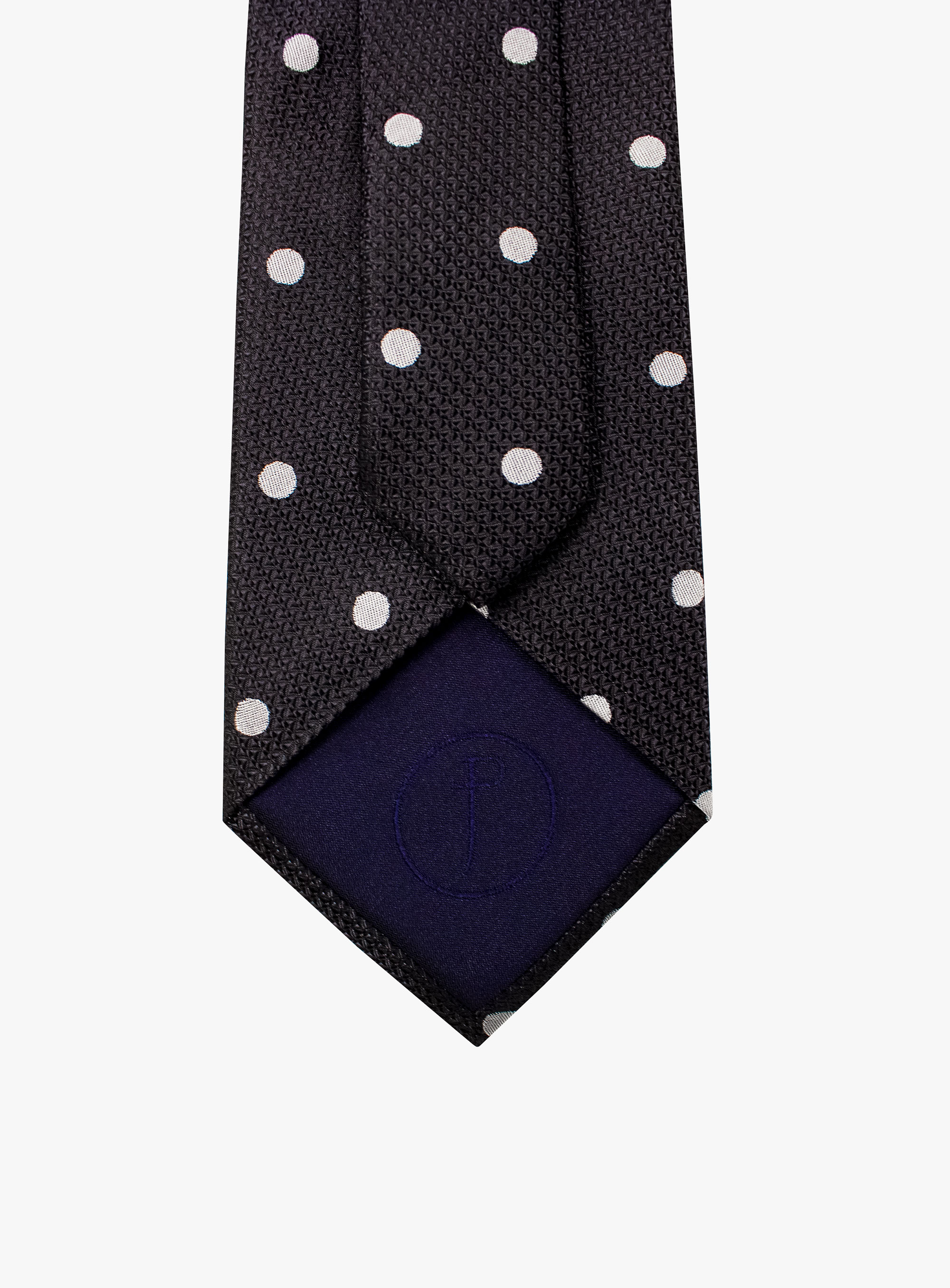 Black Silk Tie with Classic White Polka Dots