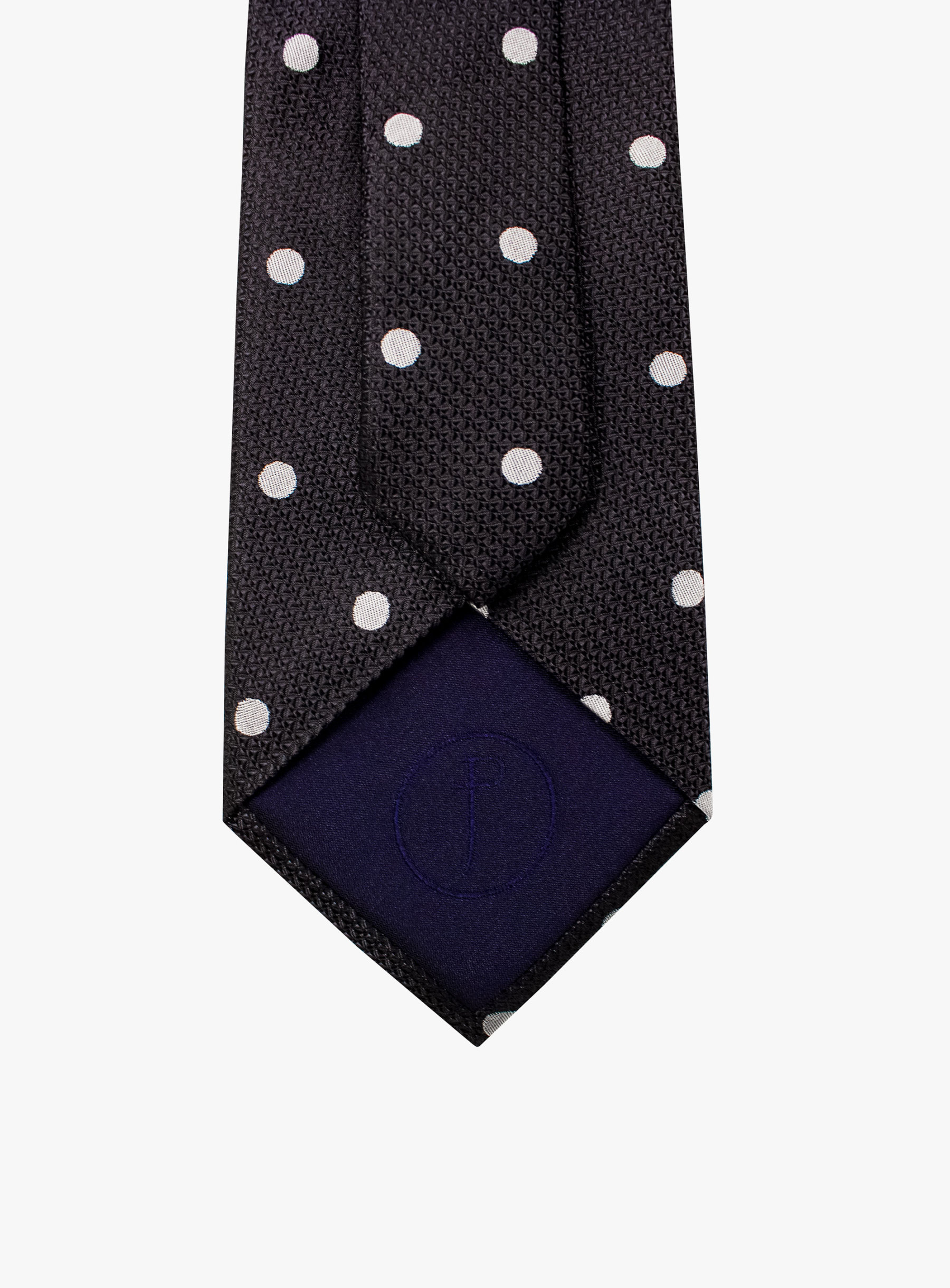 Black Silk Tie with Classic White Polka Dots