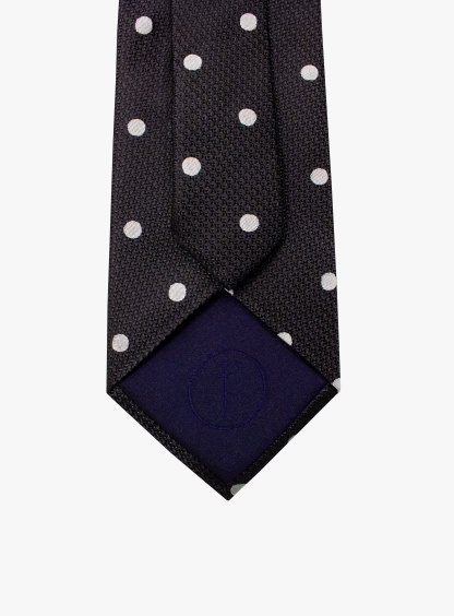 Black Silk Tie with Classic White Polka Dots