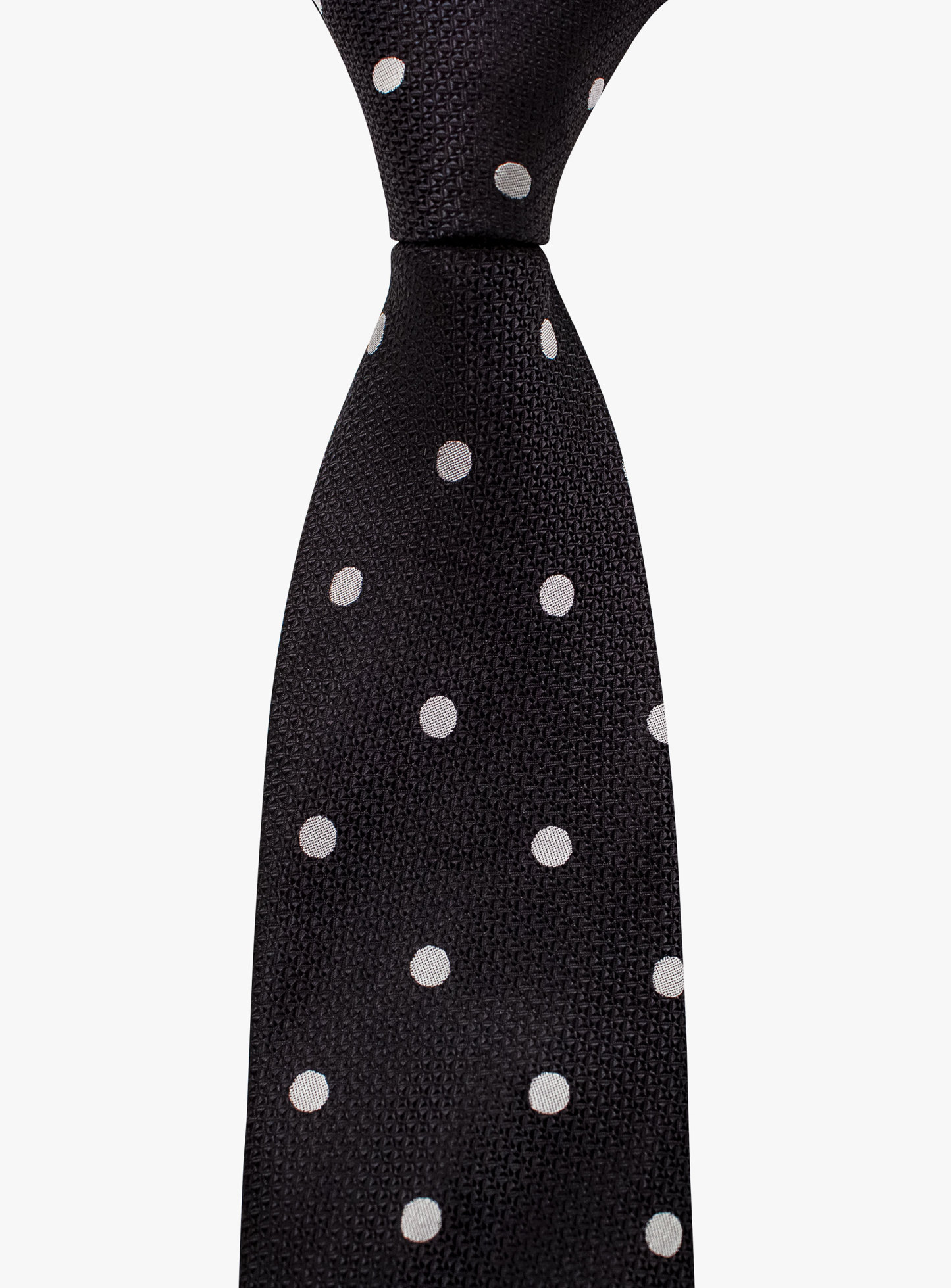 Black Silk Tie with Classic White Polka Dots