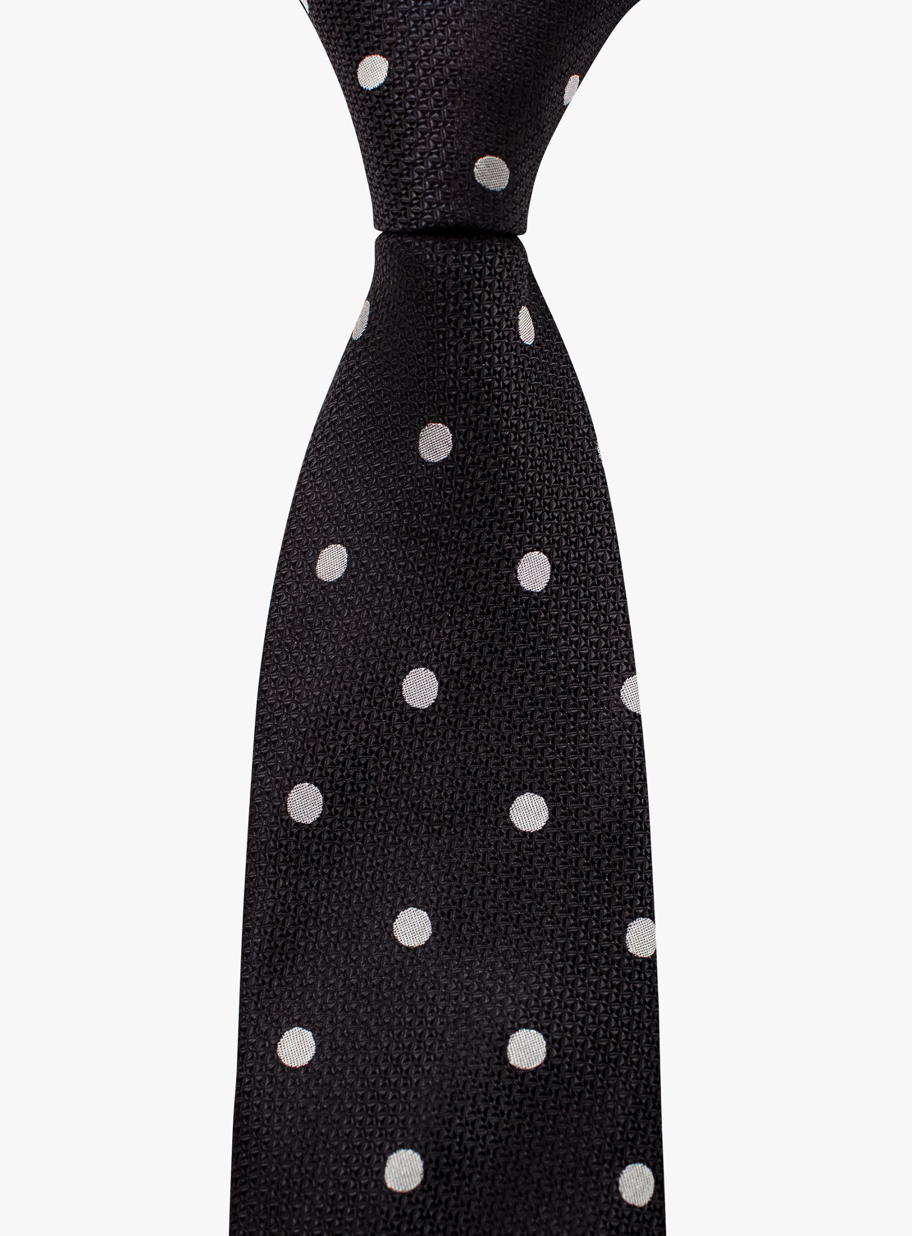 Black Silk Tie with Classic White Polka Dots