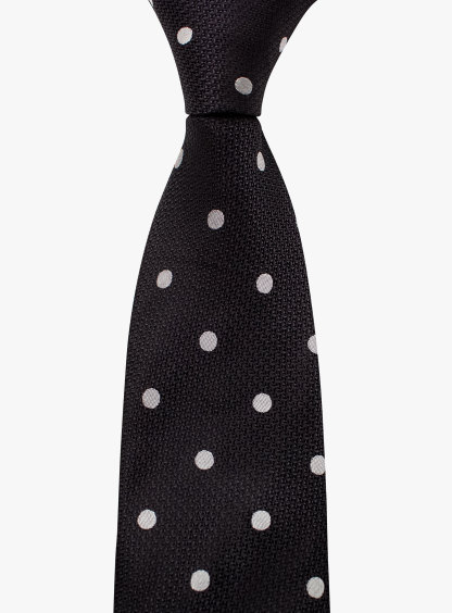 Black Silk Tie with Classic White Polka Dots