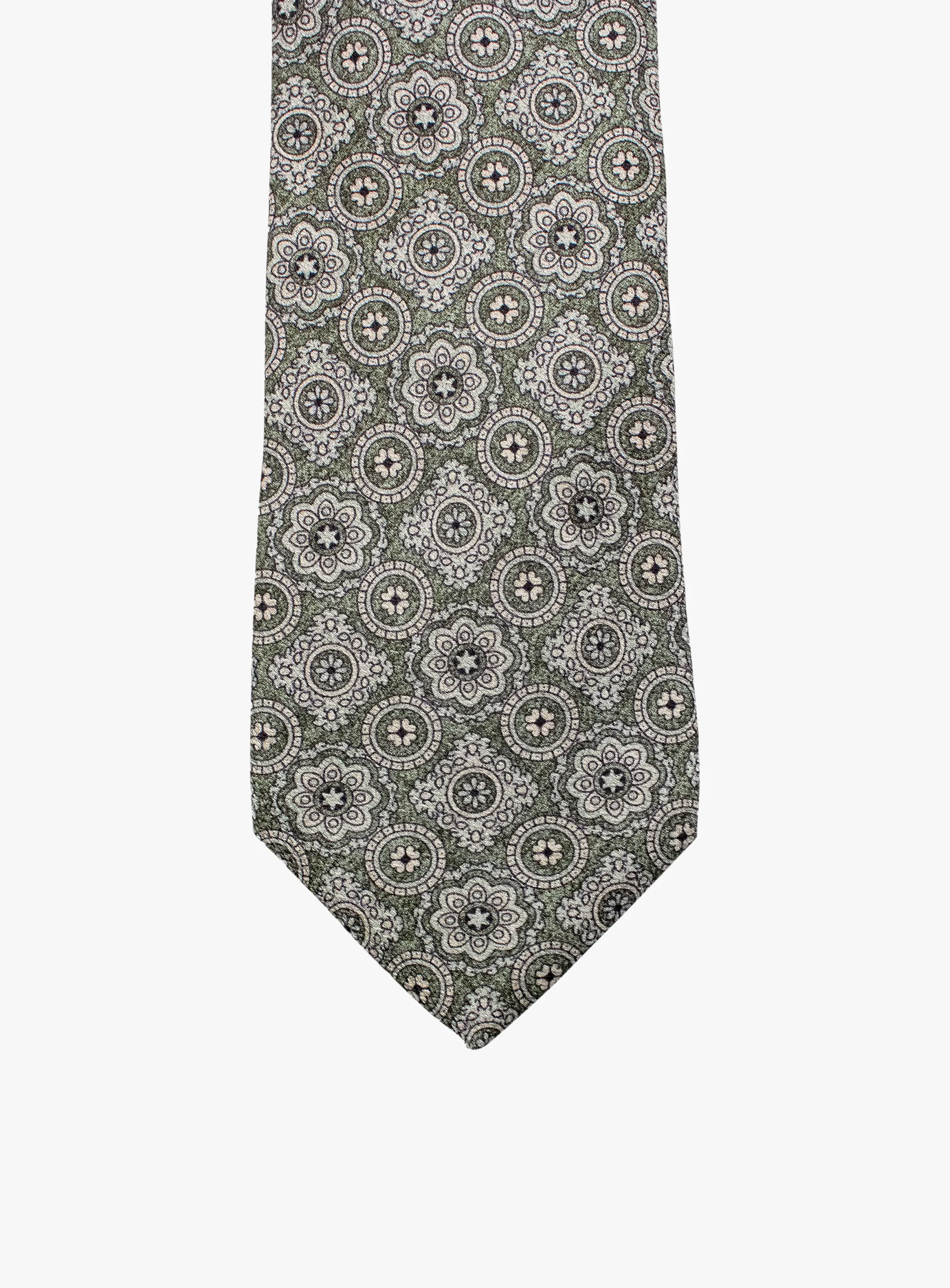 Bottinelli Italian Tie: Sage Green with Ornate Medallion Pattern