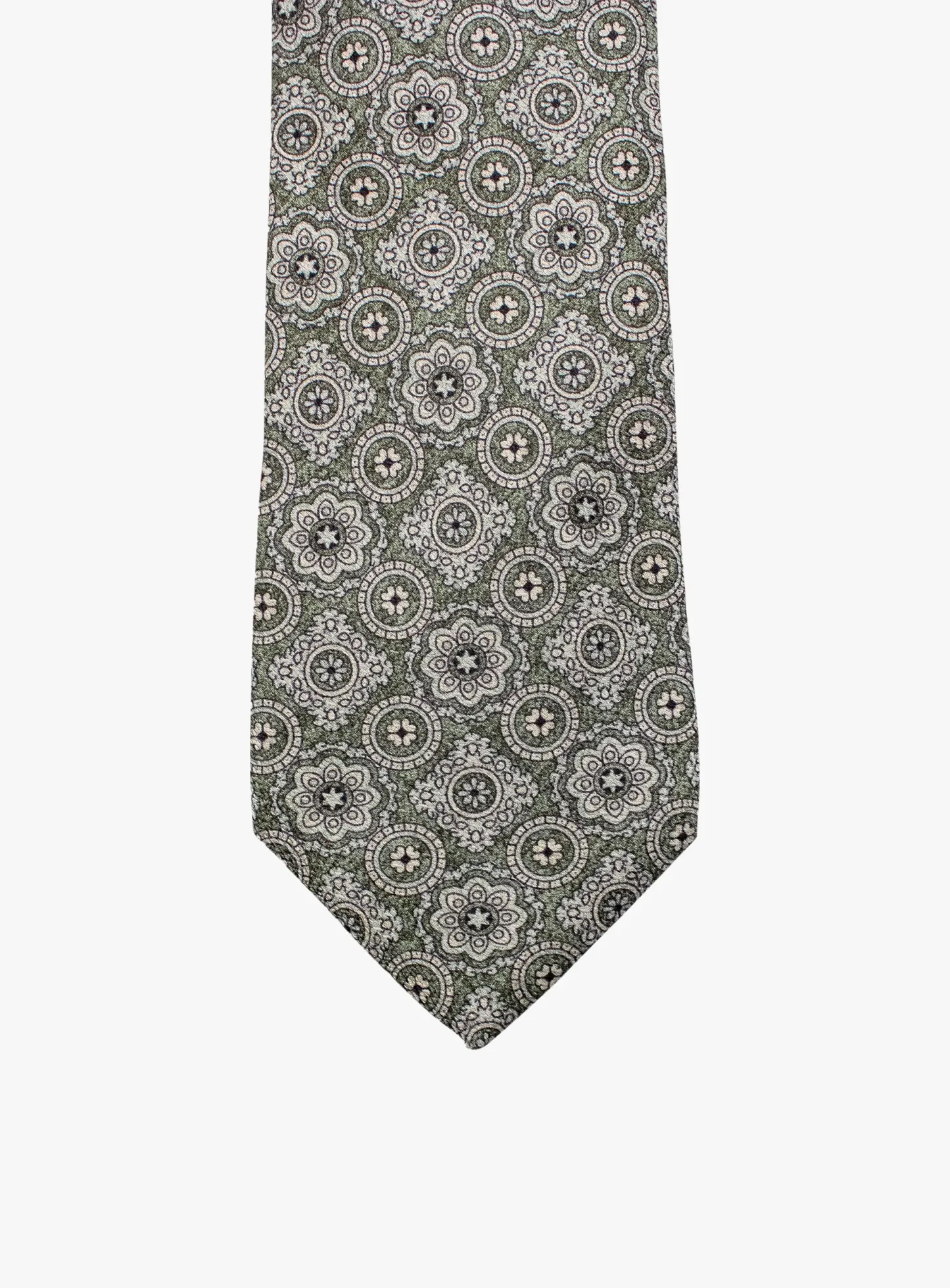 Bottinelli Italian Tie: Sage Green with Ornate Medallion Pattern