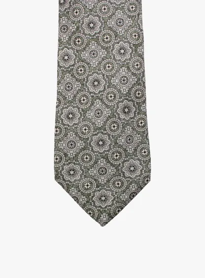 Bottinelli Italian Tie: Sage Green with Ornate Medallion Pattern