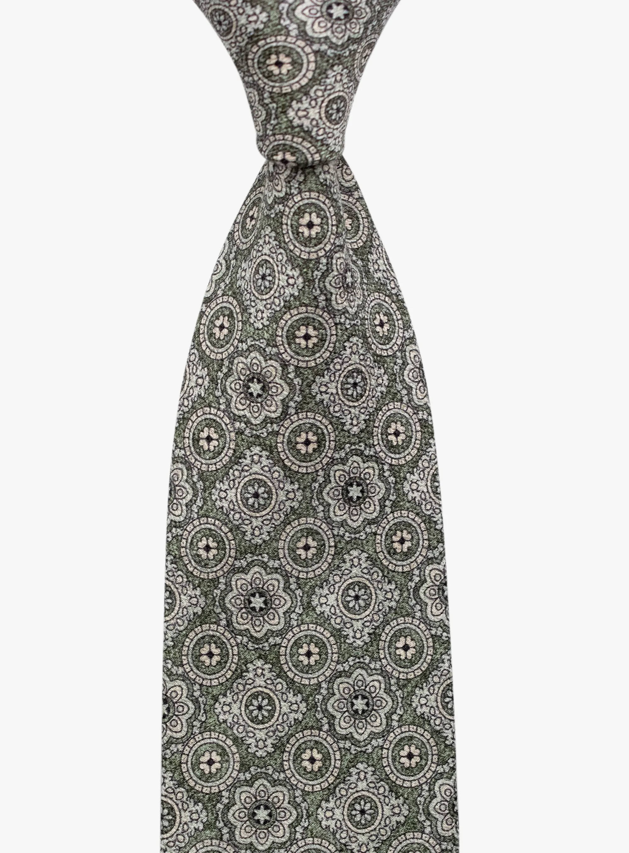 Bottinelli Italian Tie: Sage Green with Ornate Medallion Pattern